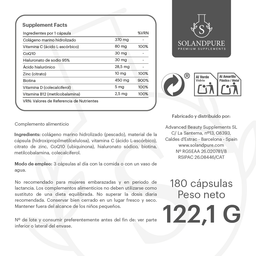 Colágeno Marino Hidrolizado + Ácido Hialurónico 2000 mg | 120 Cápsulas | Fórmula Premium PEPTAN® con Biotina, CoQ10, Zinc, Selenio, Vitaminas C y D
