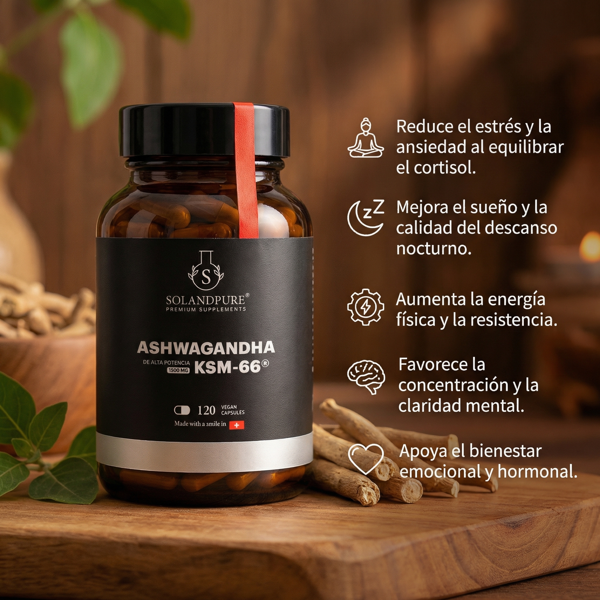 Ashwagandha KSM-66® 1500mg – 120 Cápsulas Vegetales | Energía, Equilibrio y Bienestar Natural - Calidad Premium 