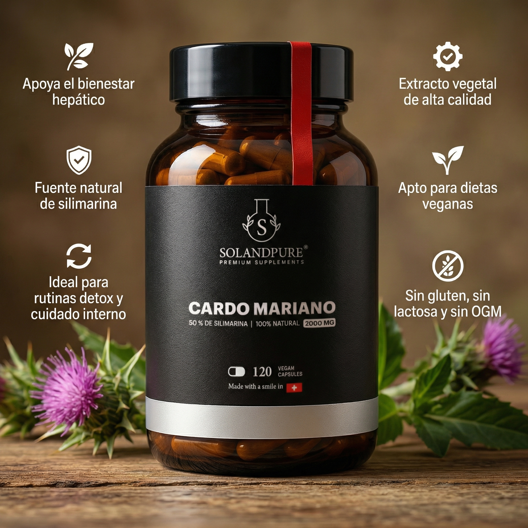 Cardo Mariano 750 mg – 120 Cápsulas Veganas | Extracto Estandarizado en Silimarina | Suplemento Natural para Hígado, Detox y Digestión