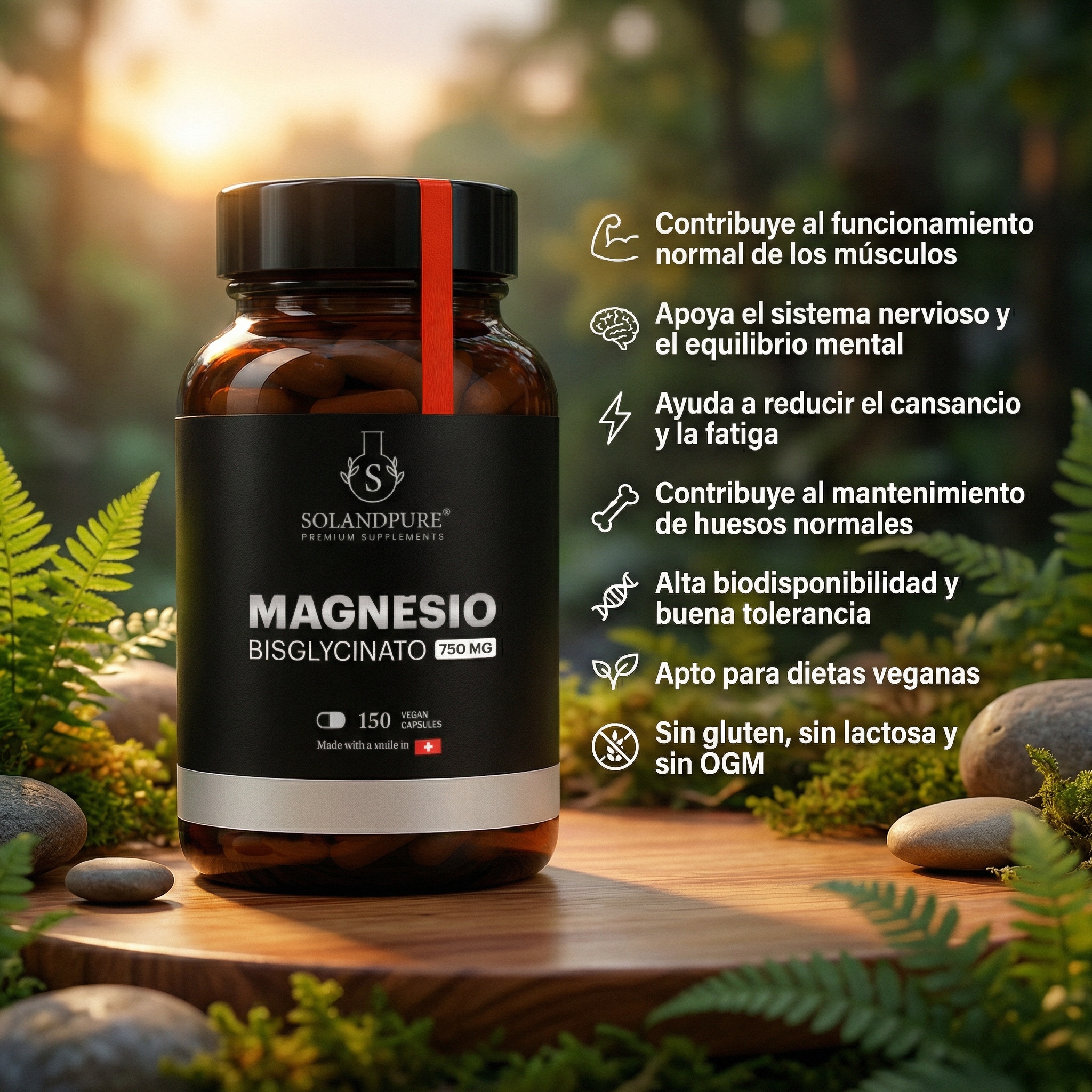 Magnesio Bisglicinato 750 mg – 120 Cápsulas Vegetales | Alta Absorción y Máxima Biodisponibilidad | Suplemento Premium para Energía, Músculos y Nervios