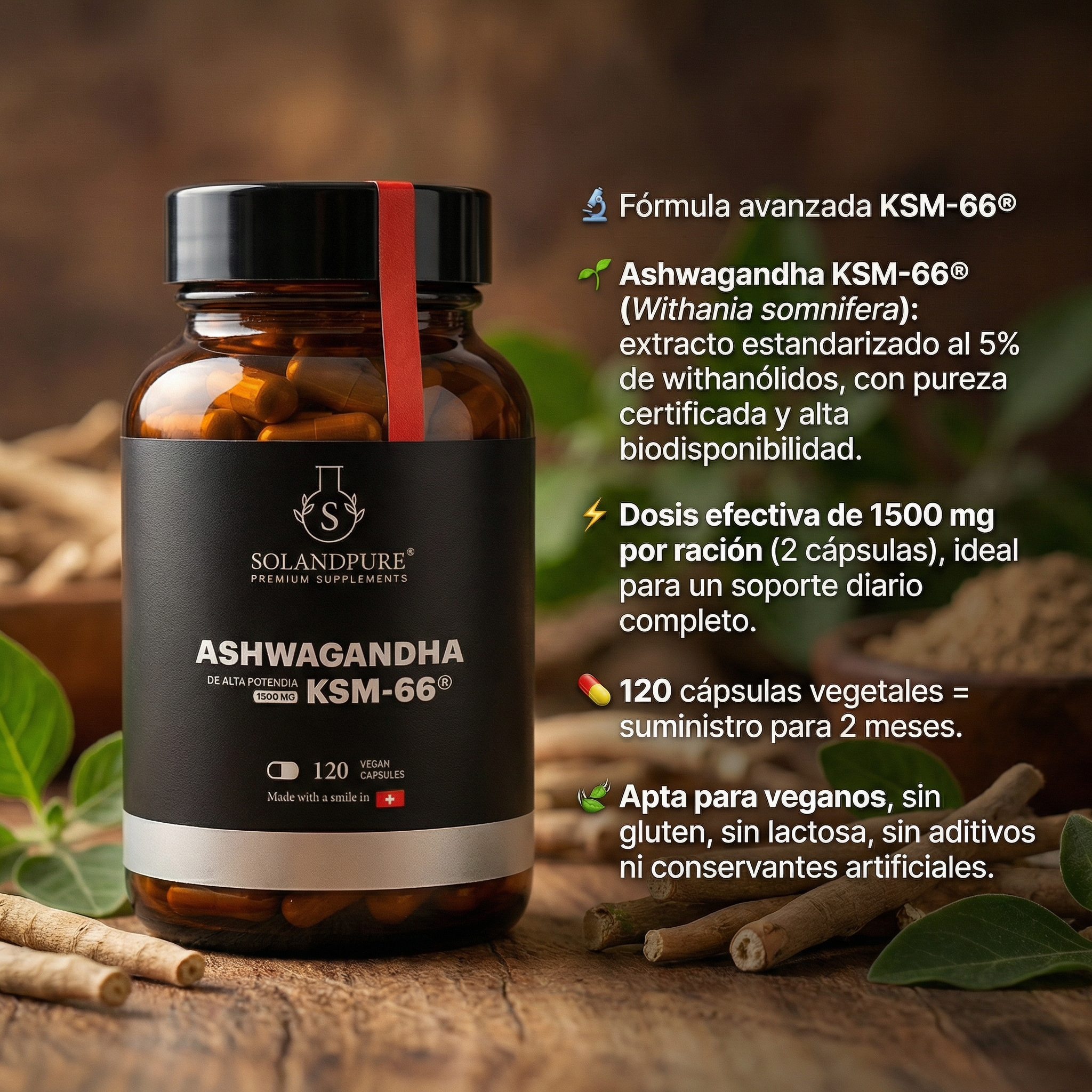 Ashwagandha KSM-66® 1500mg – 120 Cápsulas Vegetales | Energía, Equilibrio y Bienestar Natural - Calidad Premium 