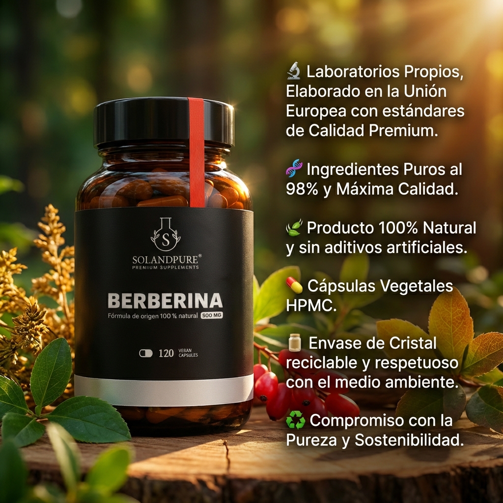 Berberina Orgánica 500 mg – Suplemento Natural para Control de Azúcar, Metabolismo y Salud Cardiovascular – 120 Cápsulas Vegetales