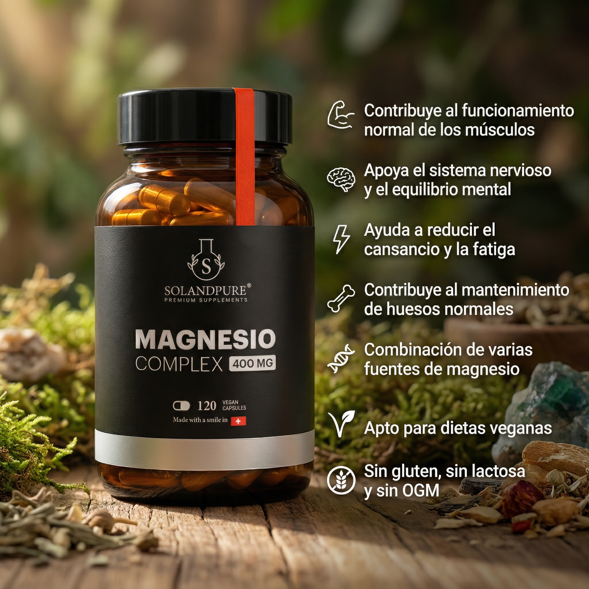 Magnesio Complex 750 mg – 120 Cápsulas Vegetales | 5 Fuentes de Magnesio (Bisglicinato, Citrato, Pidolato, Malato y Carbonato) | Suplemento Premium de Alta Absorción