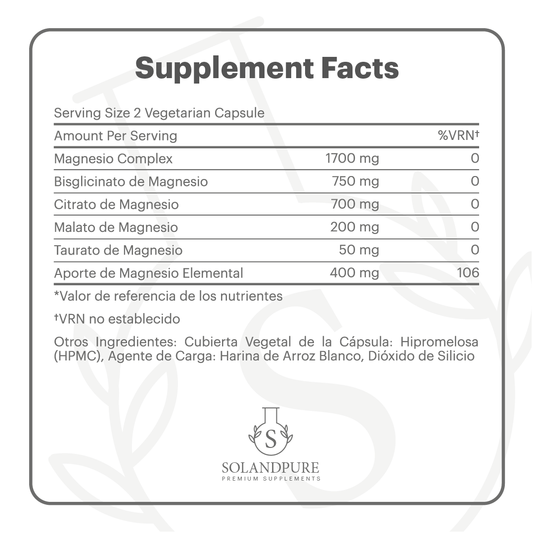 💊 Magnesio Complex 750 mg – 120 Cápsulas | 5 Fuentes de Magnesio (Bisglicinato, Citrato, Pidolato, Malato y Carbonato) | Suplemento Premium de Alta Absorción