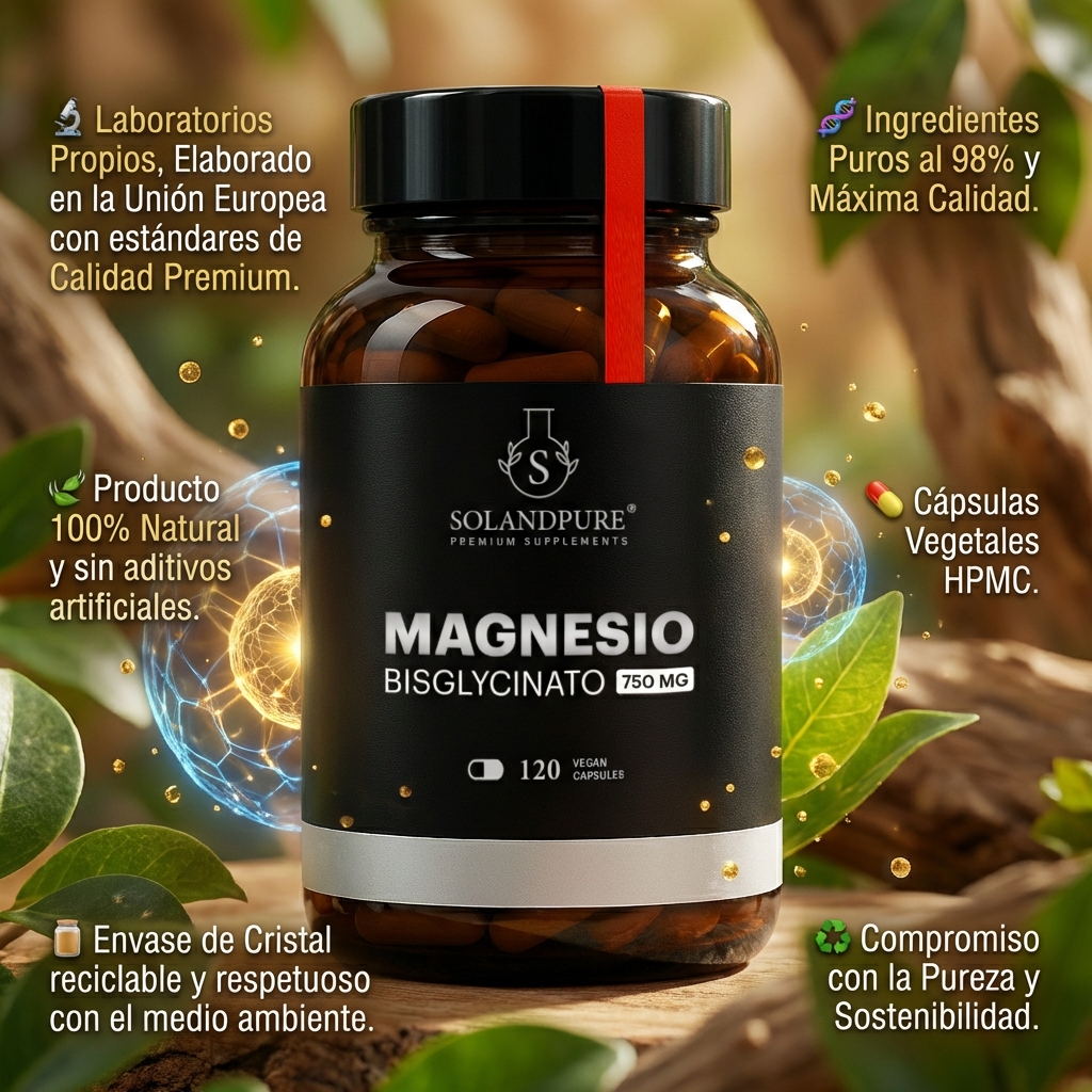 Magnesio Bisglicinato 750 mg – 120 Cápsulas Vegetales | Alta Absorción y Máxima Biodisponibilidad | Suplemento Premium para Energía, Músculos y Nervios