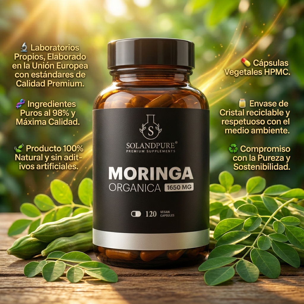 Moringa Orgánica 1650 mg – 120 Cápsulas Veganas | Superalimento Natural Rico en Vitaminas, Minerales y Antioxidantes | Energía y Bienestar