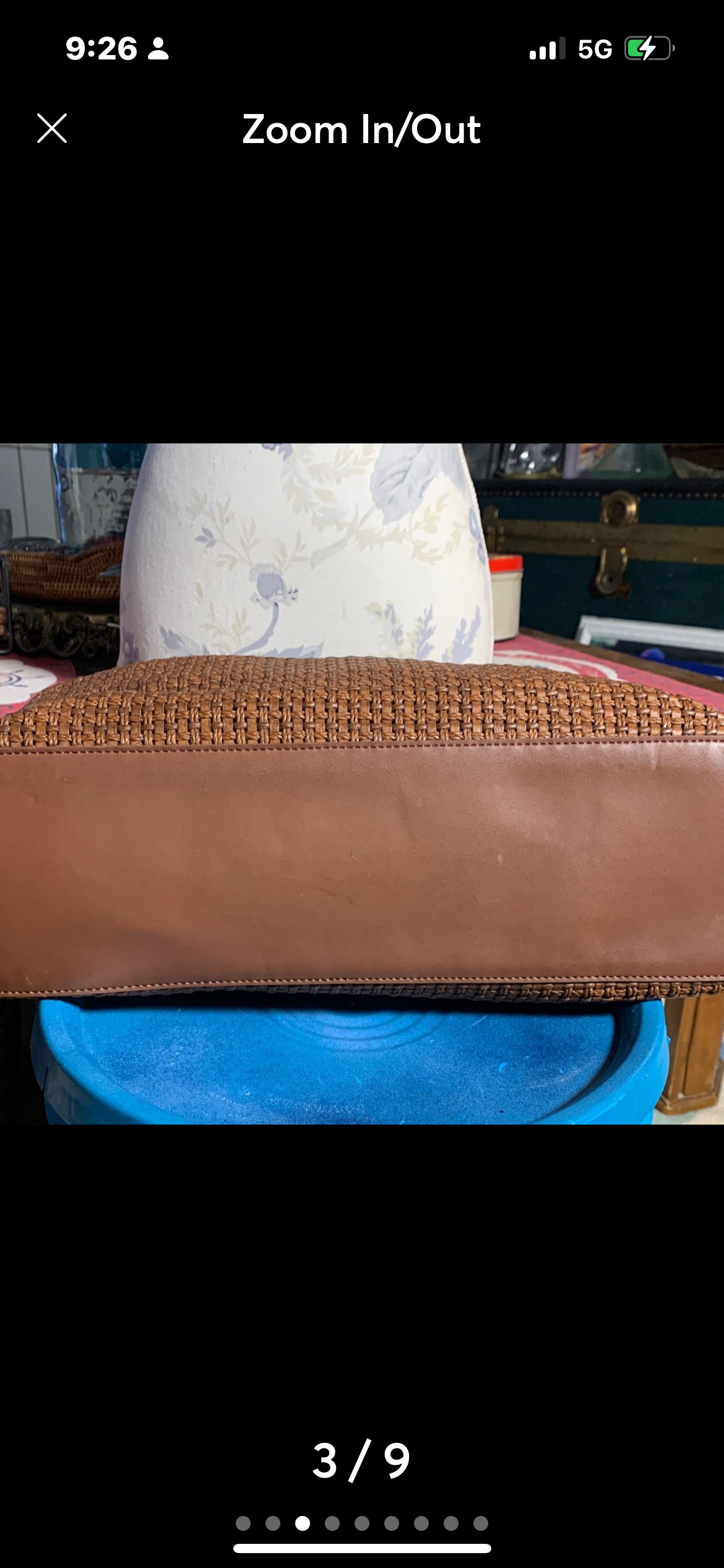 VINTAGE FOSSIL Woven LEATHER Handbag with Wooden Handles