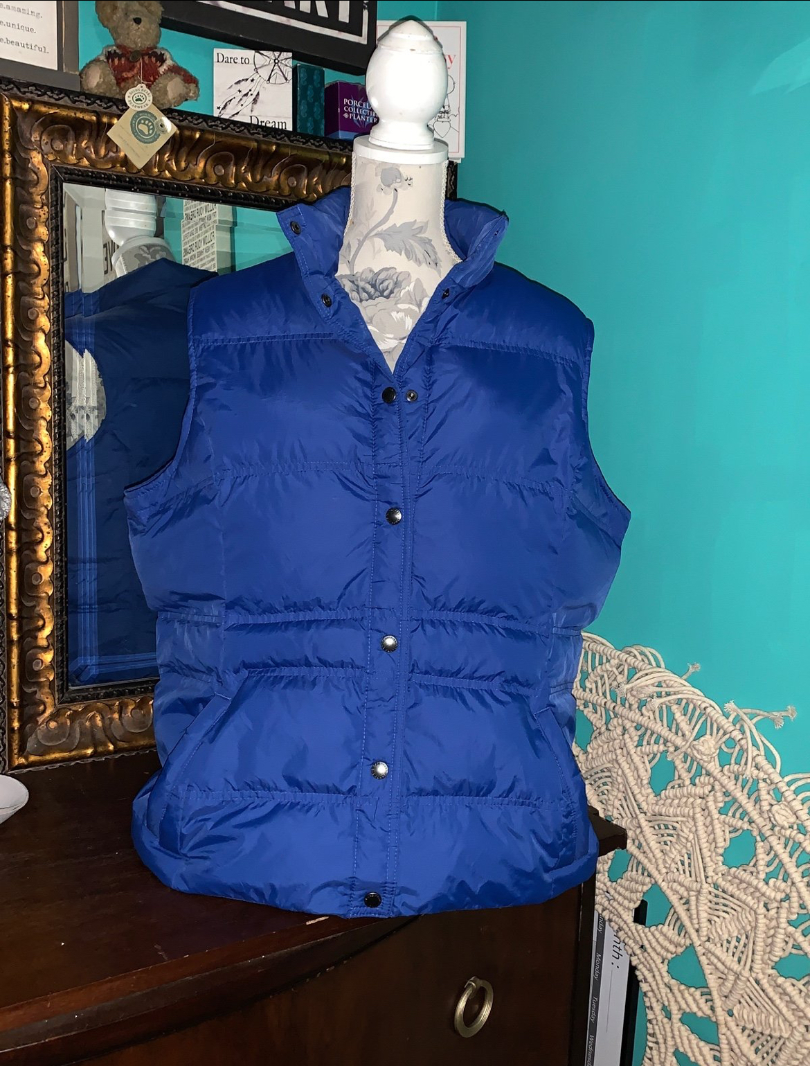 LAND'S END Blue Quilted Puffer Vest