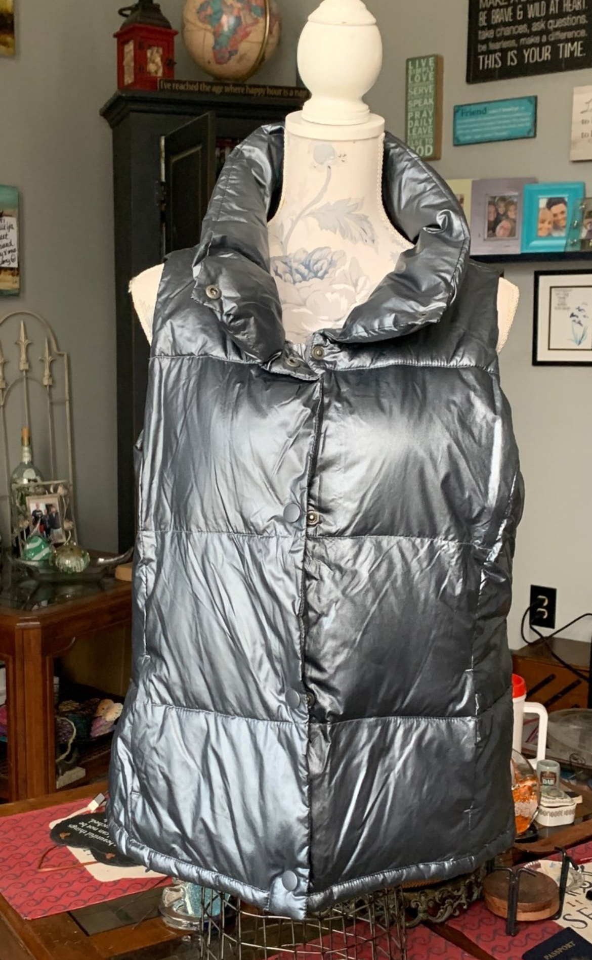 OLD NAVY Metallic Silver Puffer Vest