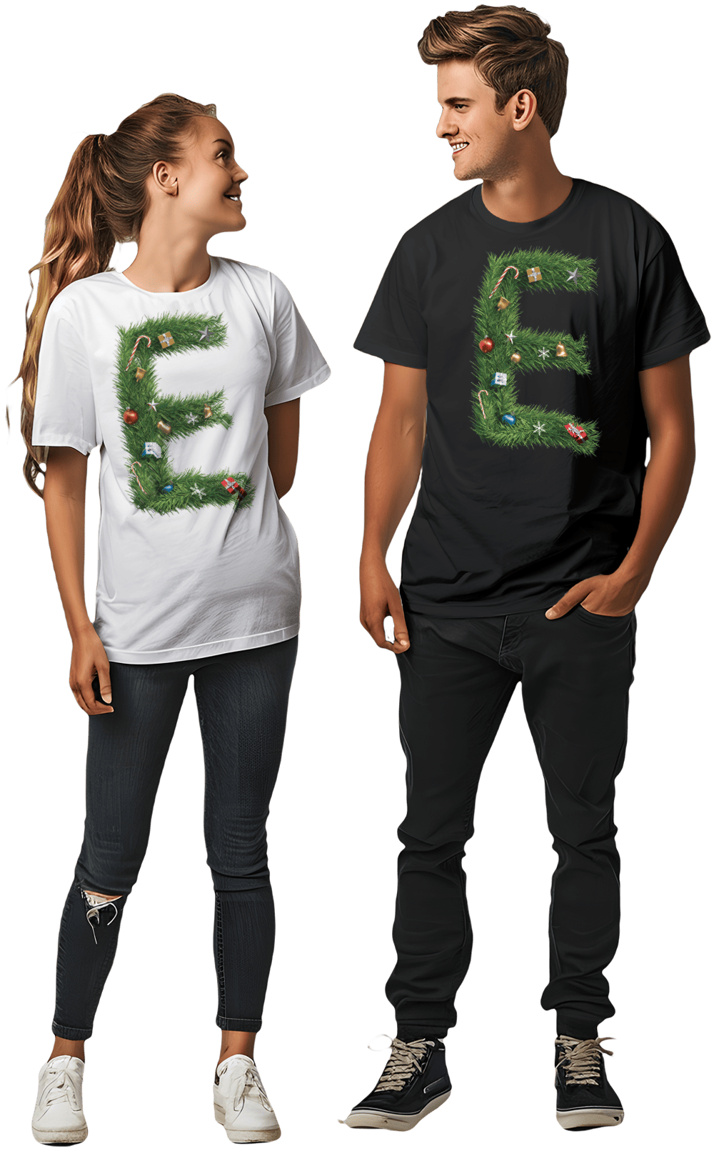 Playera con letra E navideña