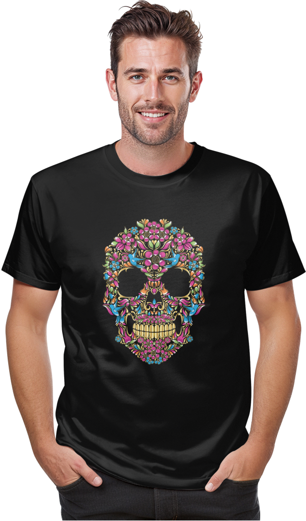 Camiseta negra calavera floral