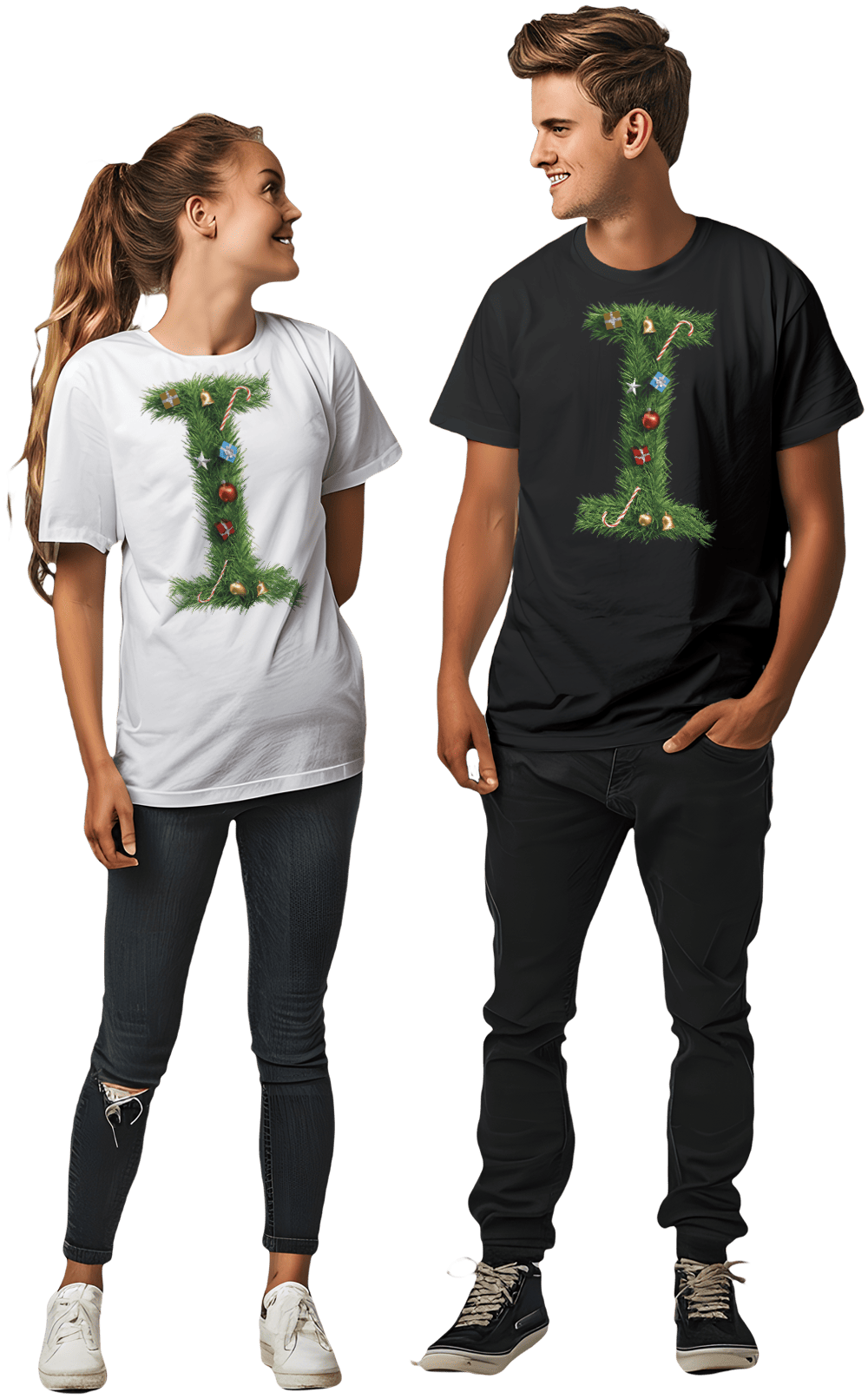 Playera con diseño de letra I navideña