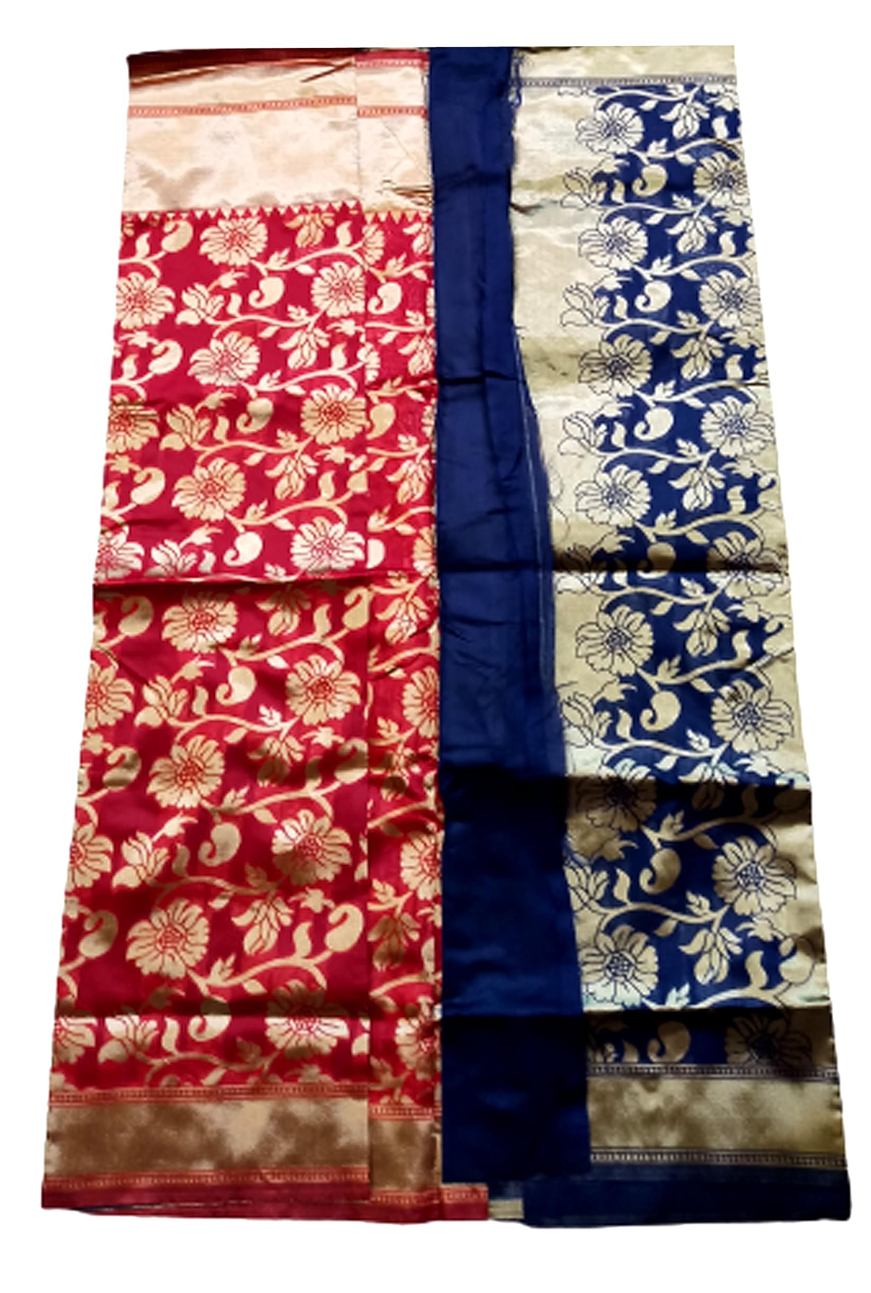 Light Banarasi Silk Saree with All over Zari Border -Blue Red