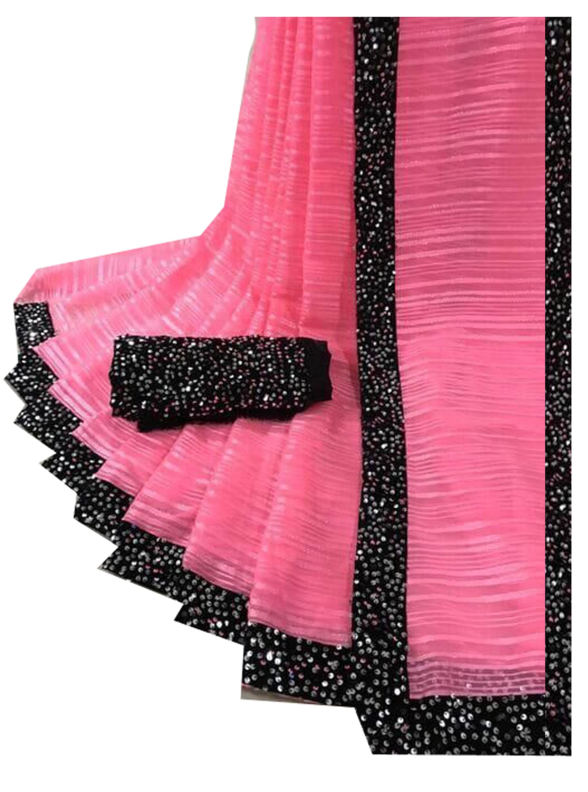 Jolly Enterprise Women`s Soft Georgette Embellished Self Trendy Stylish Party Saree With Velvet BP- Pink