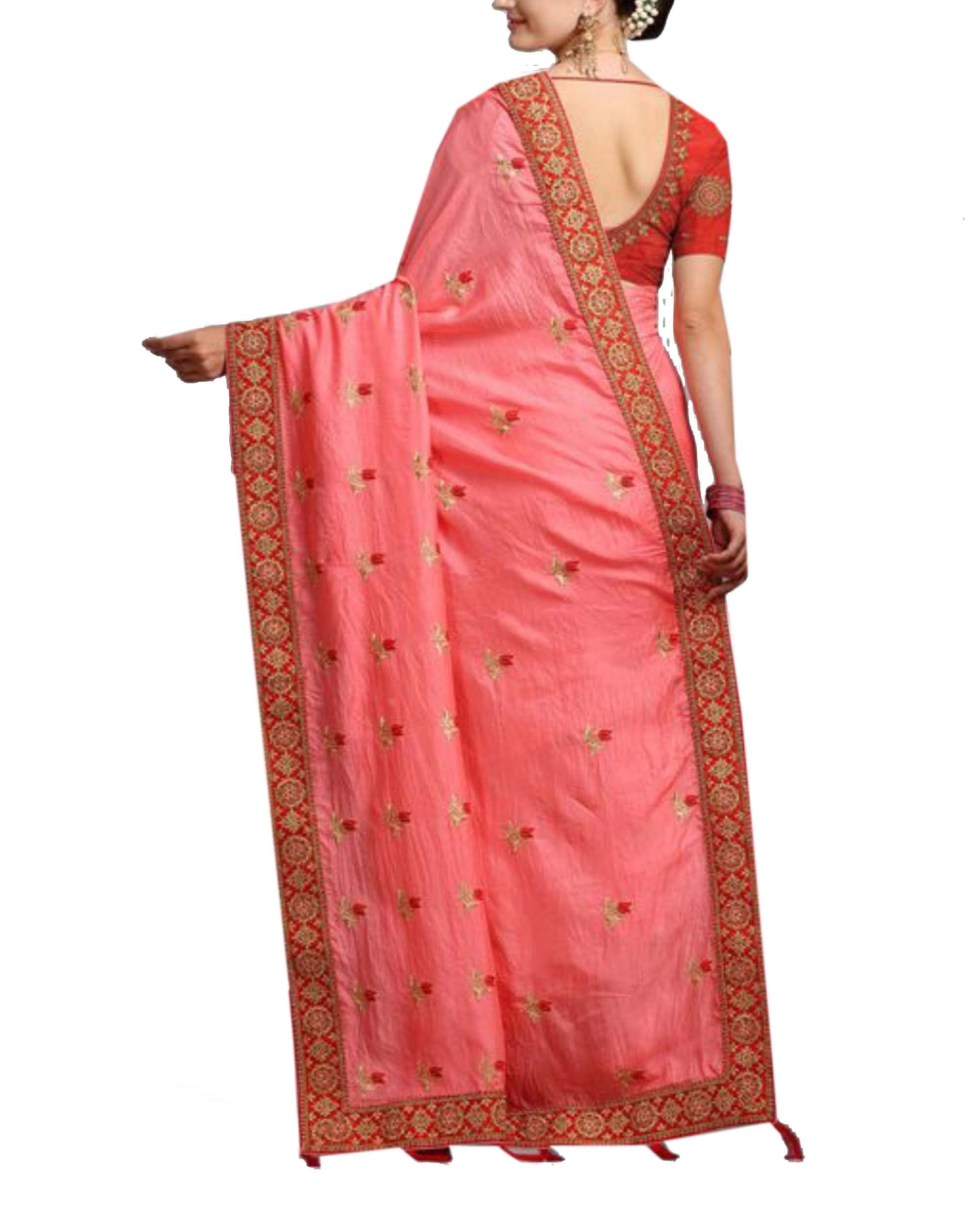 Jolly Women`s Fancy Designer Bollywood Saree With Embroidery Work Traditional Design Pallu - Pink