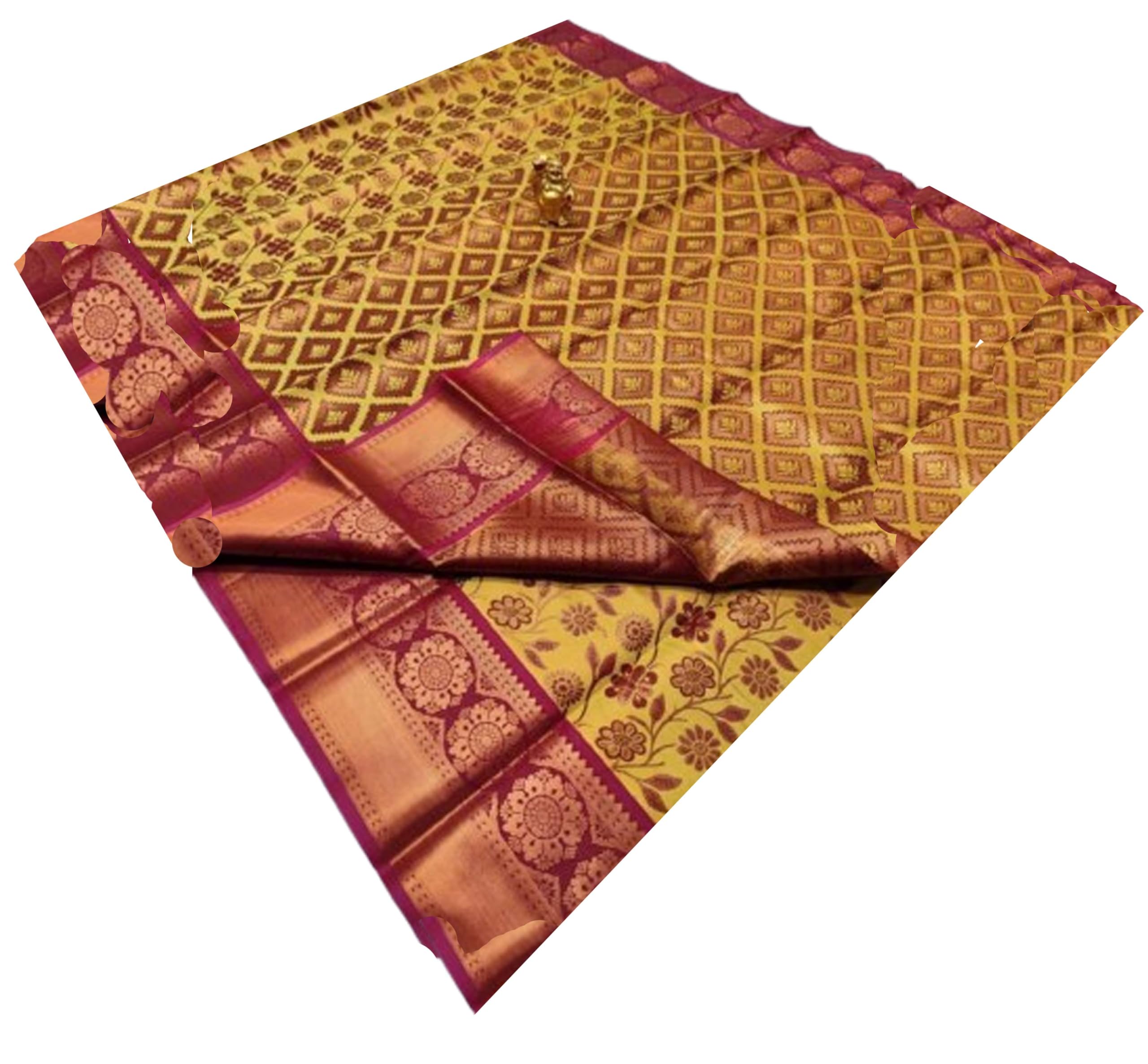 Jolly Women's Woven Kanjivaram Wedding Silk Festive Saree With Big Border - Yellow
