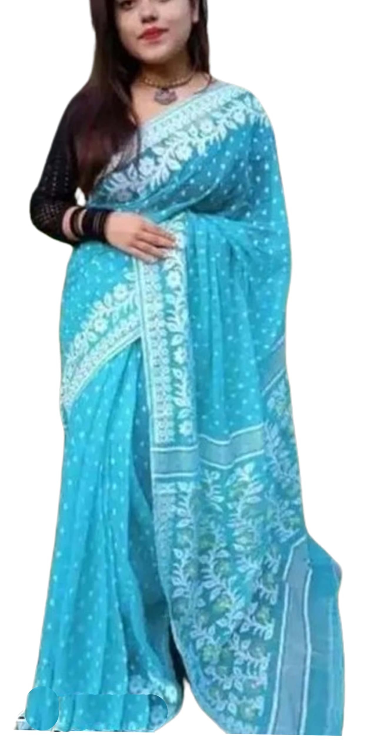 Women’s Cotton Jamdani Lata Pakhi Design Saree- Sky Blue