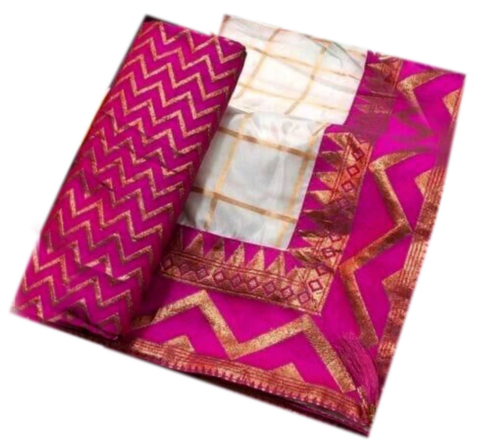 Jolly Enterprise Women`s Jacquard Soft Sana SIlk With Contrast Blouse Piece- White Pink