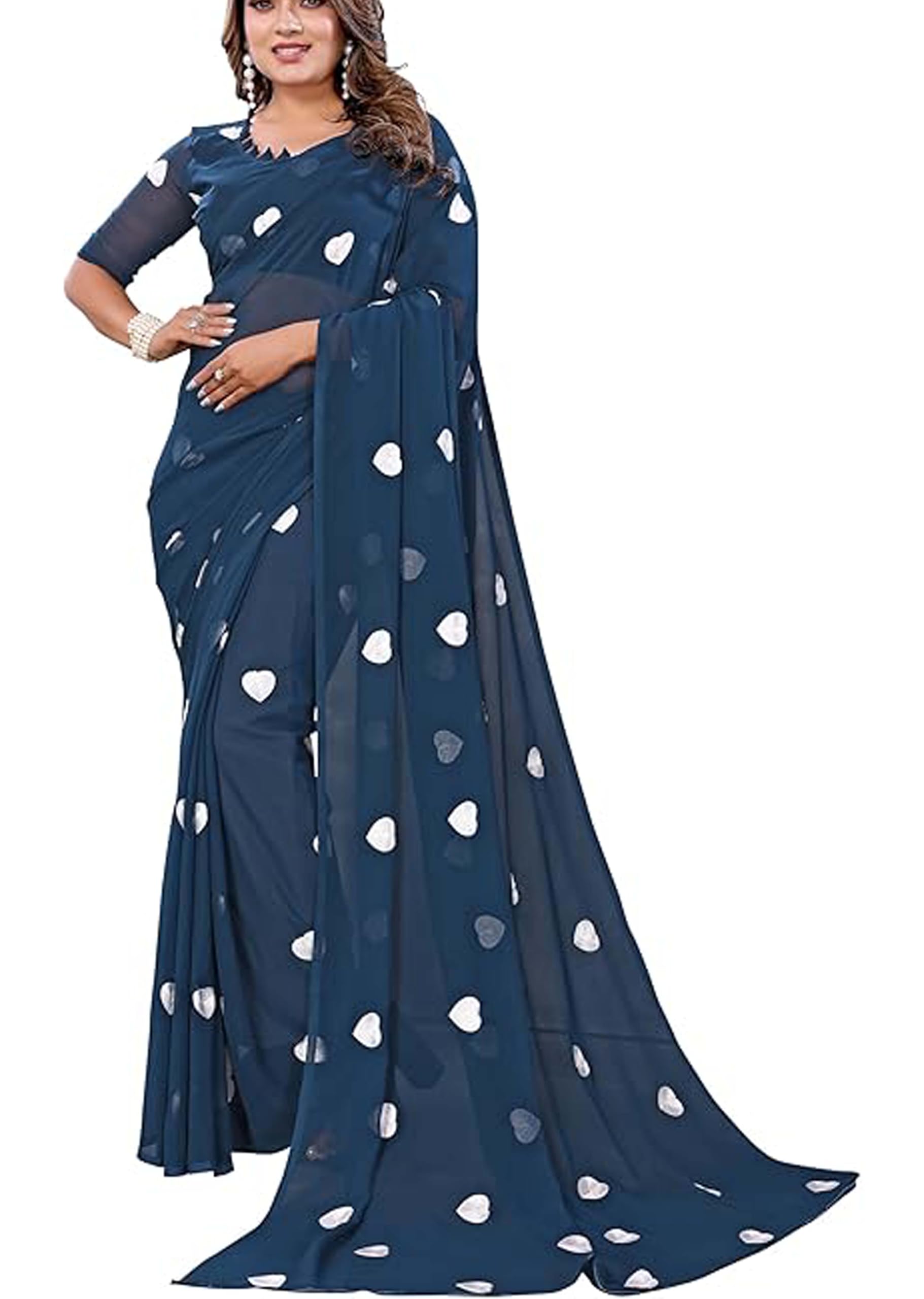 Women's Black Polka Soft Georgette Embellished Saree With BP