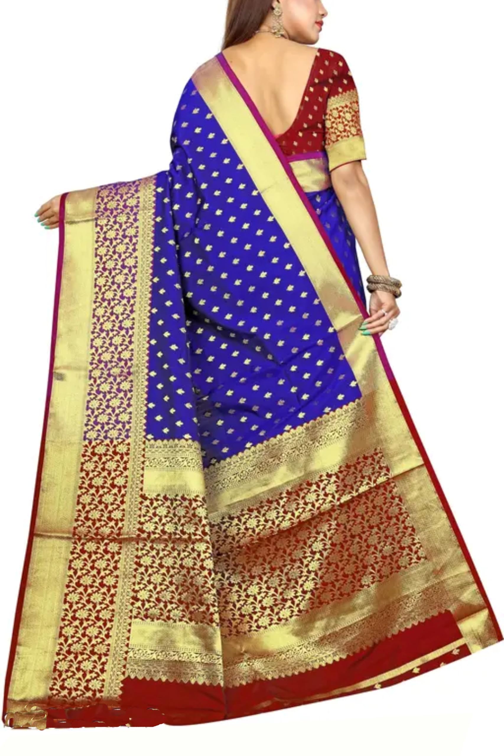 Banarasi soft Silk Rich Pallu Jaquard Zari work All Over Saree With Same Matching Blouse- Royal Blue Red
