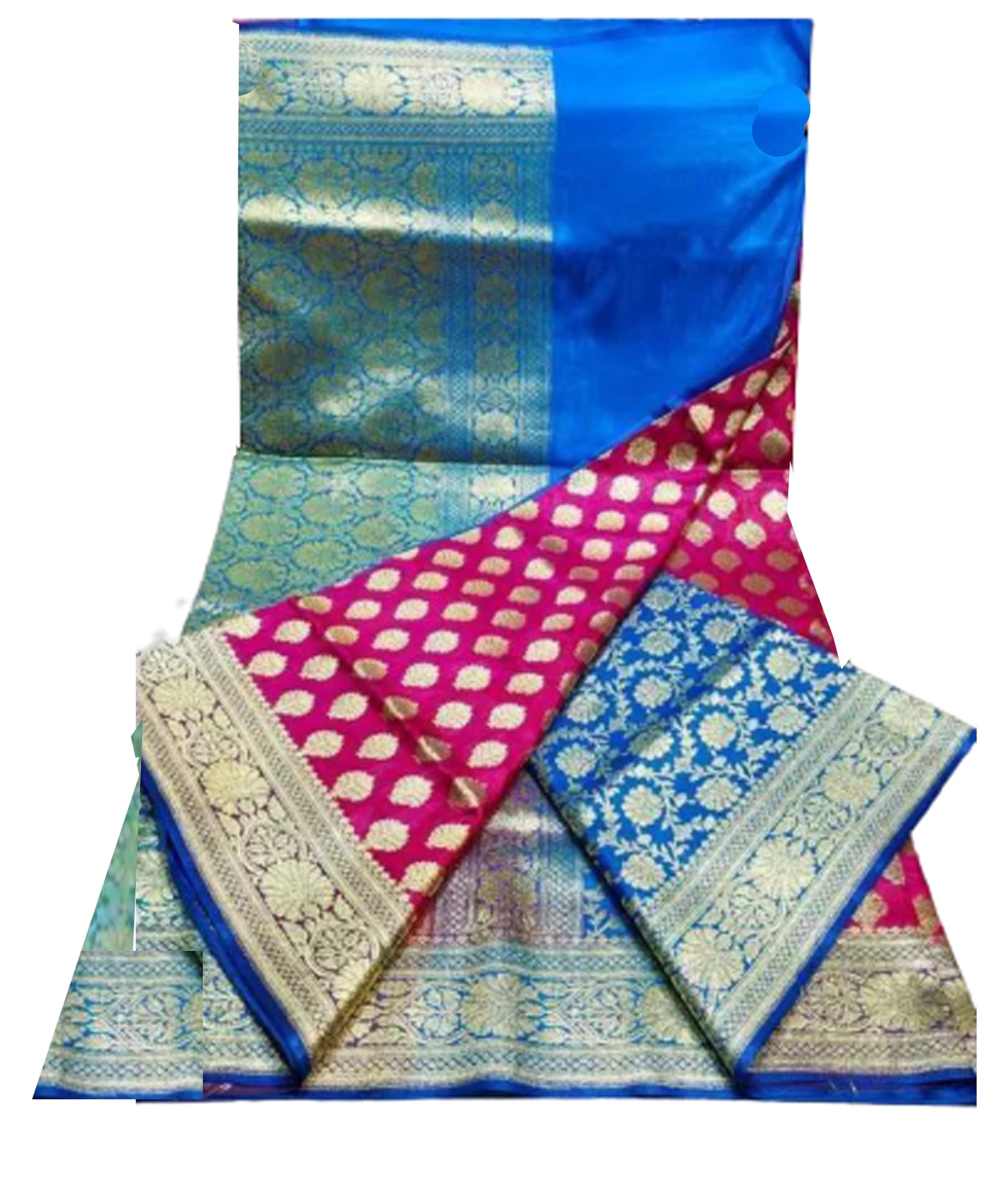 Jolly Banarasi Katan Silk Saree with All over Golden Zari Border - Blue Pink