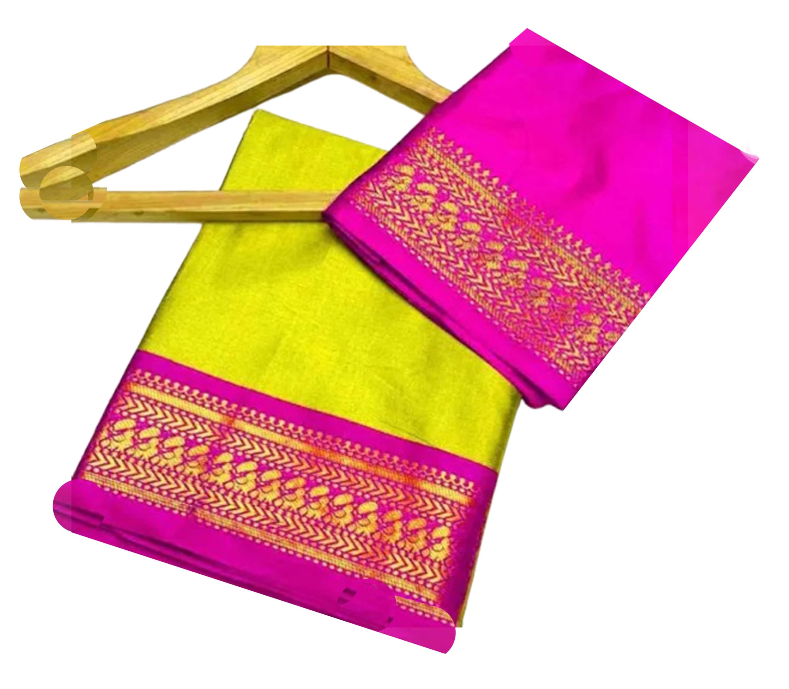 Jolly Mysore Karnataka Soft Chiffon Saree with Golden Broad Pallu Zari Border -Lime Pink
