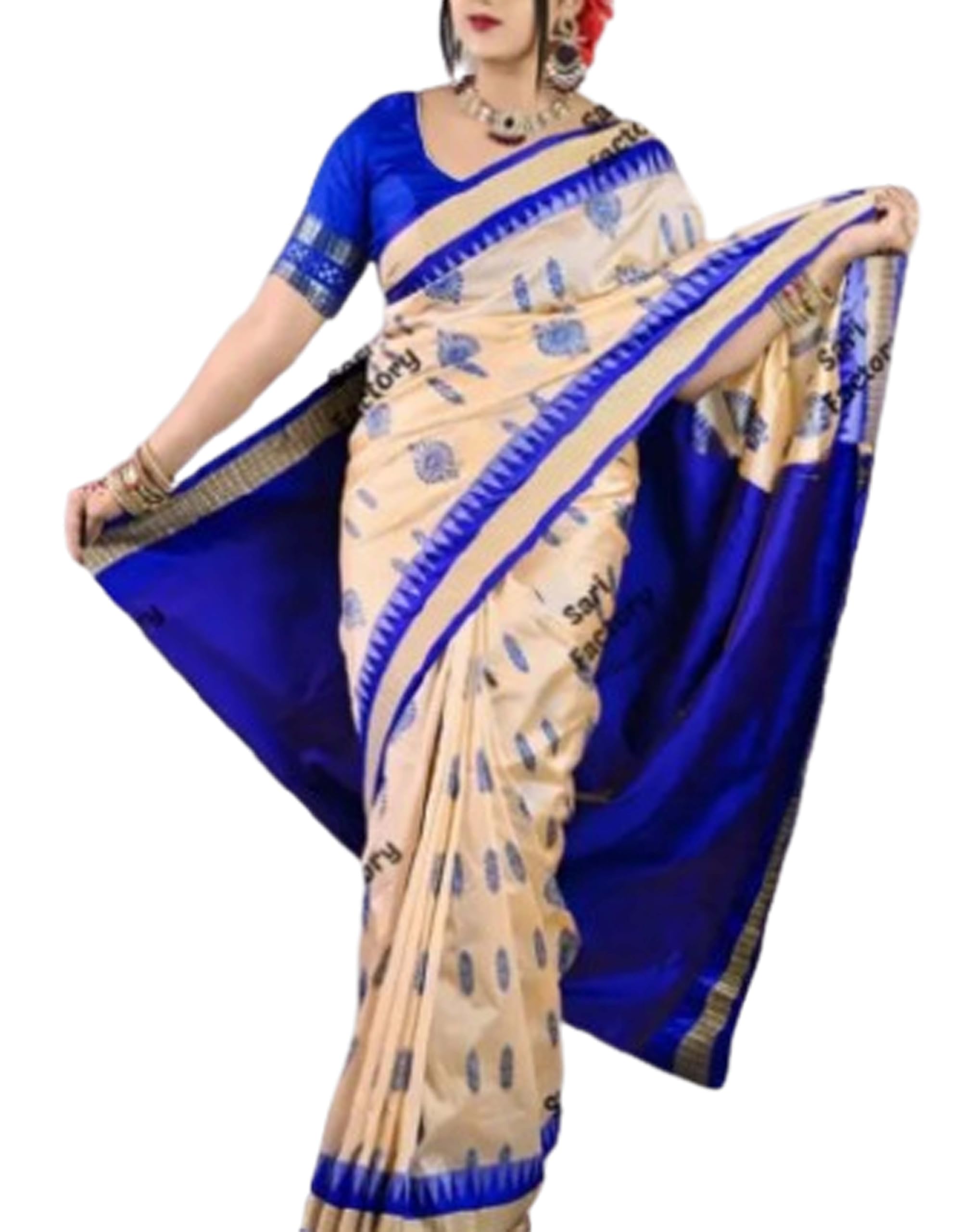 Sambalpuri Silk Saree Cream Off White Base Pasapalli With Traditional Design with Blouse Pc 