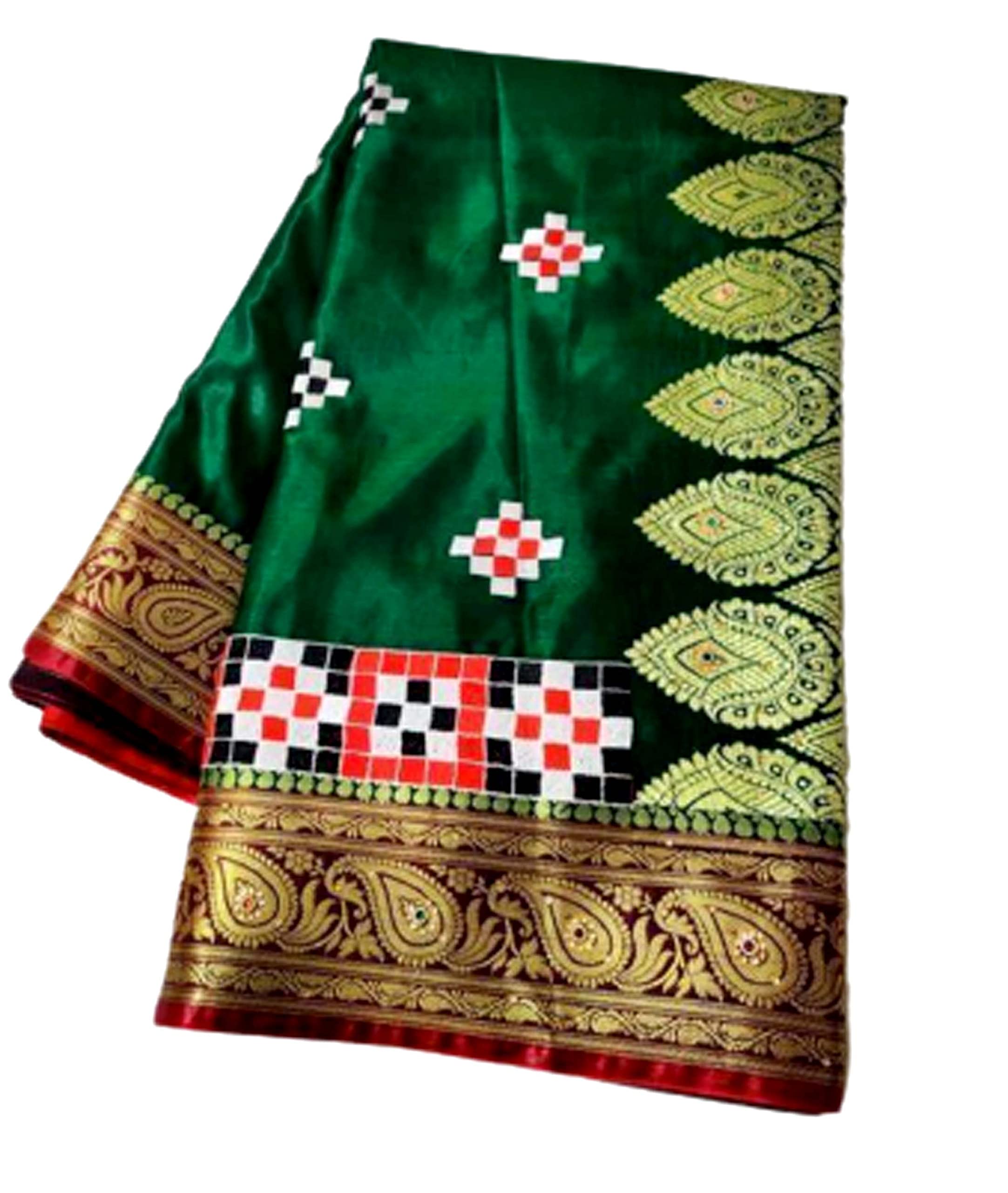 Women`s Pasapalli Satin Banarasi Sambalpuri With embroidery Work Saree-Green