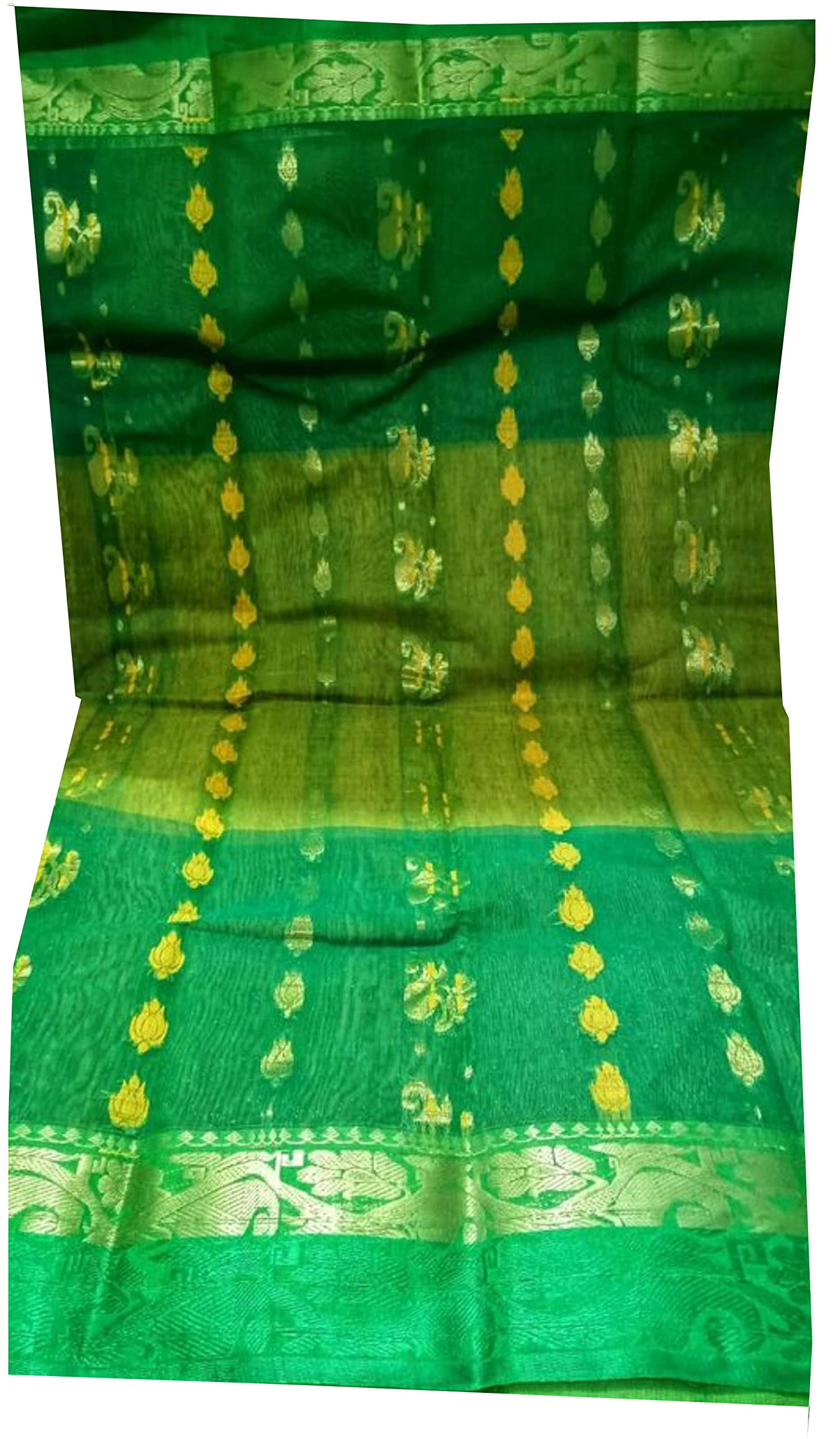 Women’s Pure Cotton Tant Tussar Banarasi Allover Worlk (Green)