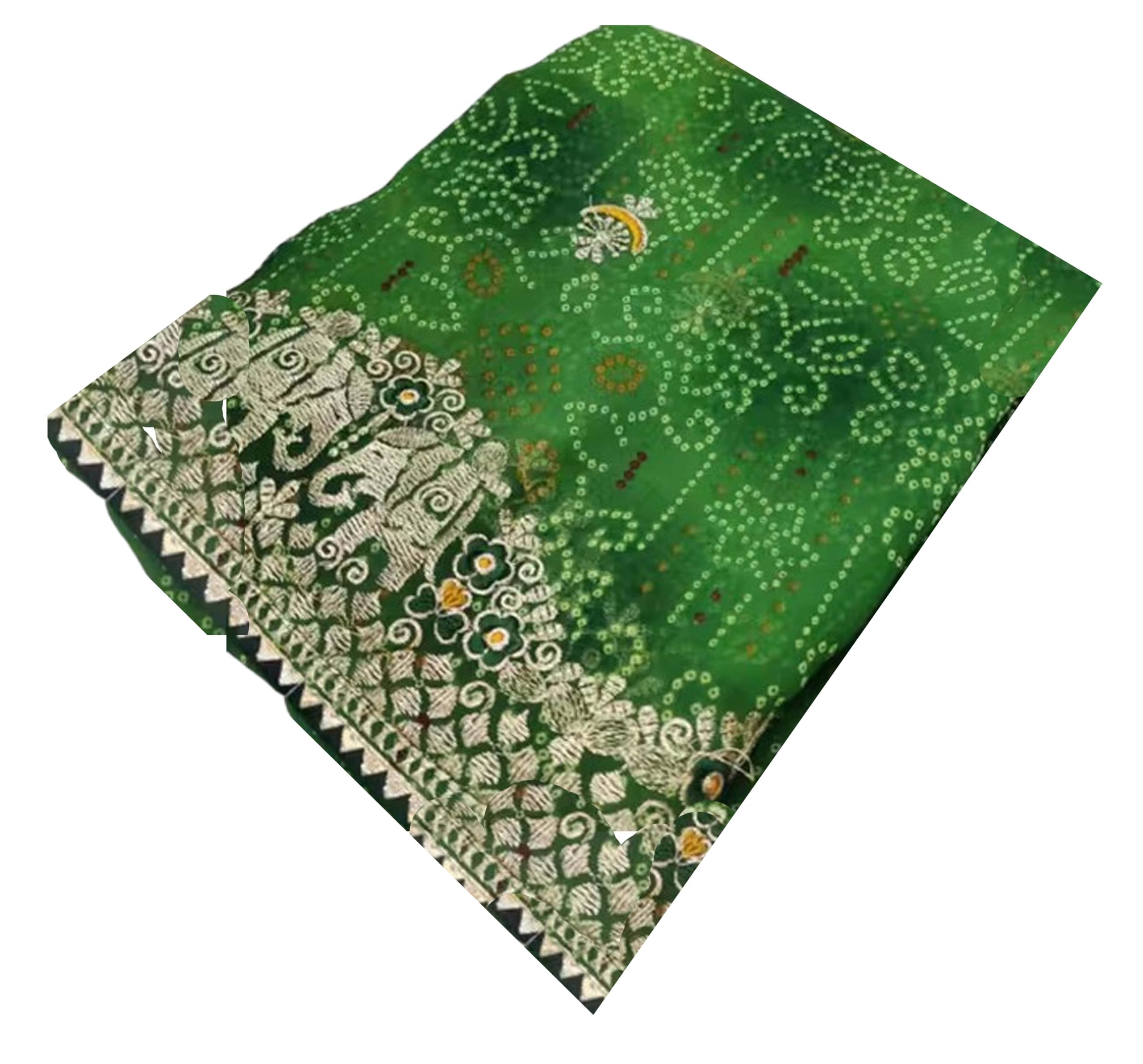 Women`s Bandhani Bandhej 2025 Silk Sarees Zari Weaving Work Contrast Blouse Piece - Green