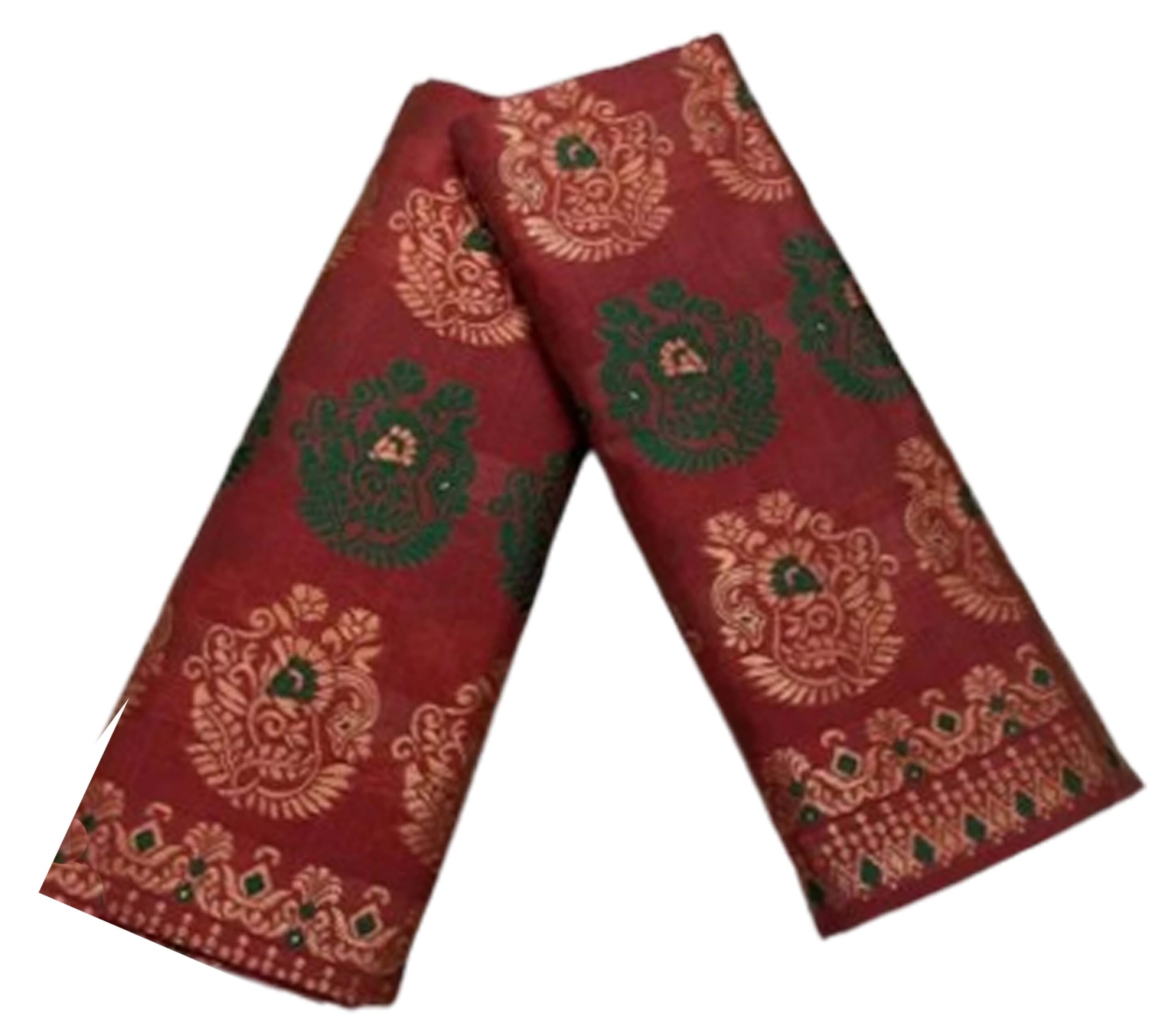Women`s Assamese Assamese Mekhela Sador Paat Santal Panchi Lungi Parhar Fabric of Soft Silk Traditional Design- Red Green