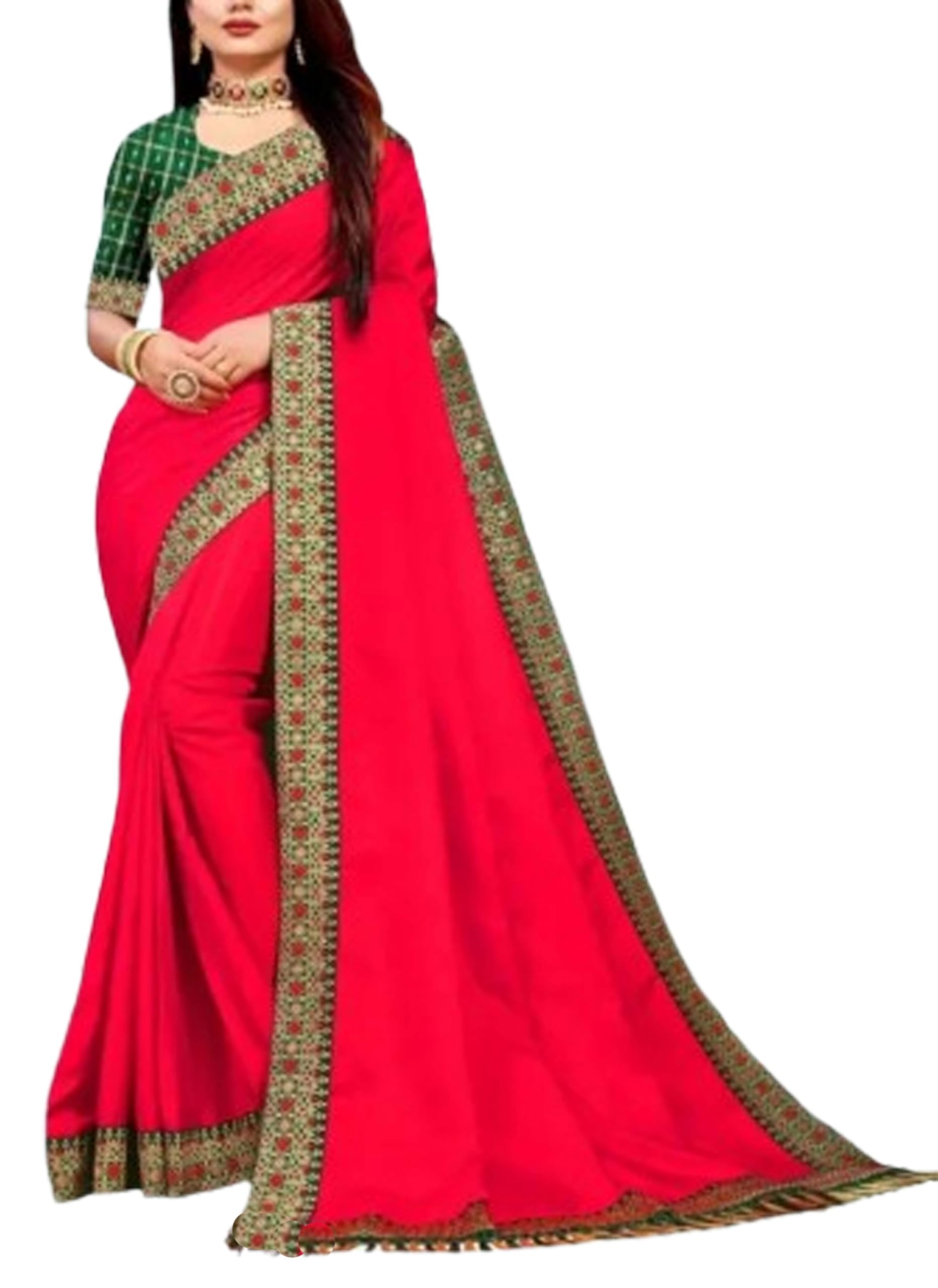 Women`s Georgette Embroidery Stylish Pallu With Blouse Piece - Pink