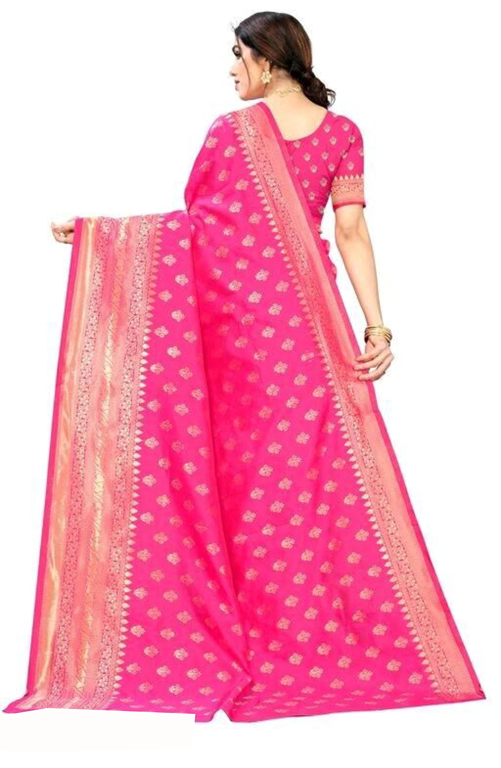 Banarasi Silk Trendy All over Golden Zari Border - (Pink)