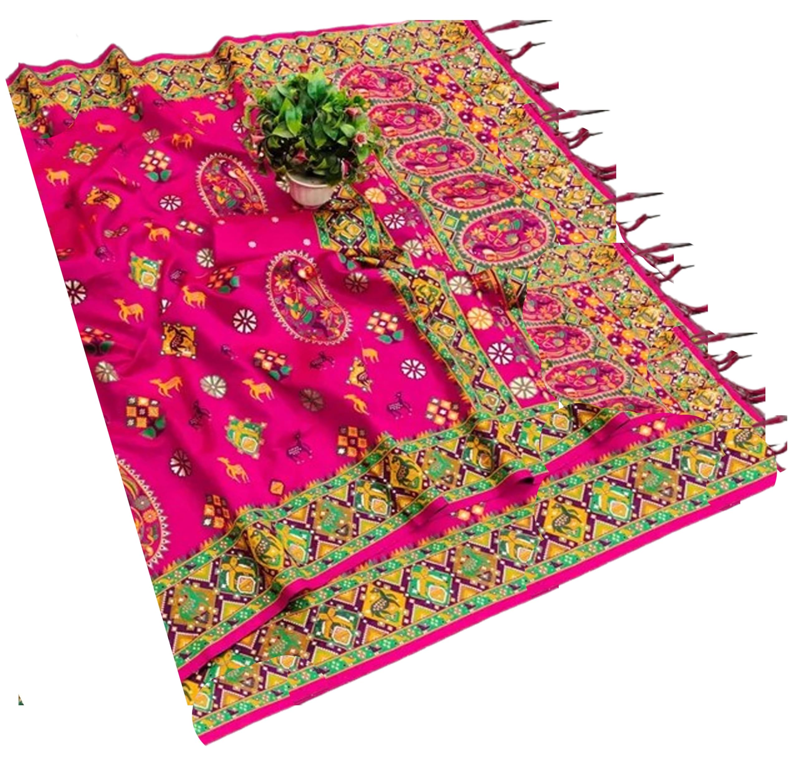  Kashmiri Pashmina Silk Saree with Traditional Meenakari Work - Pink