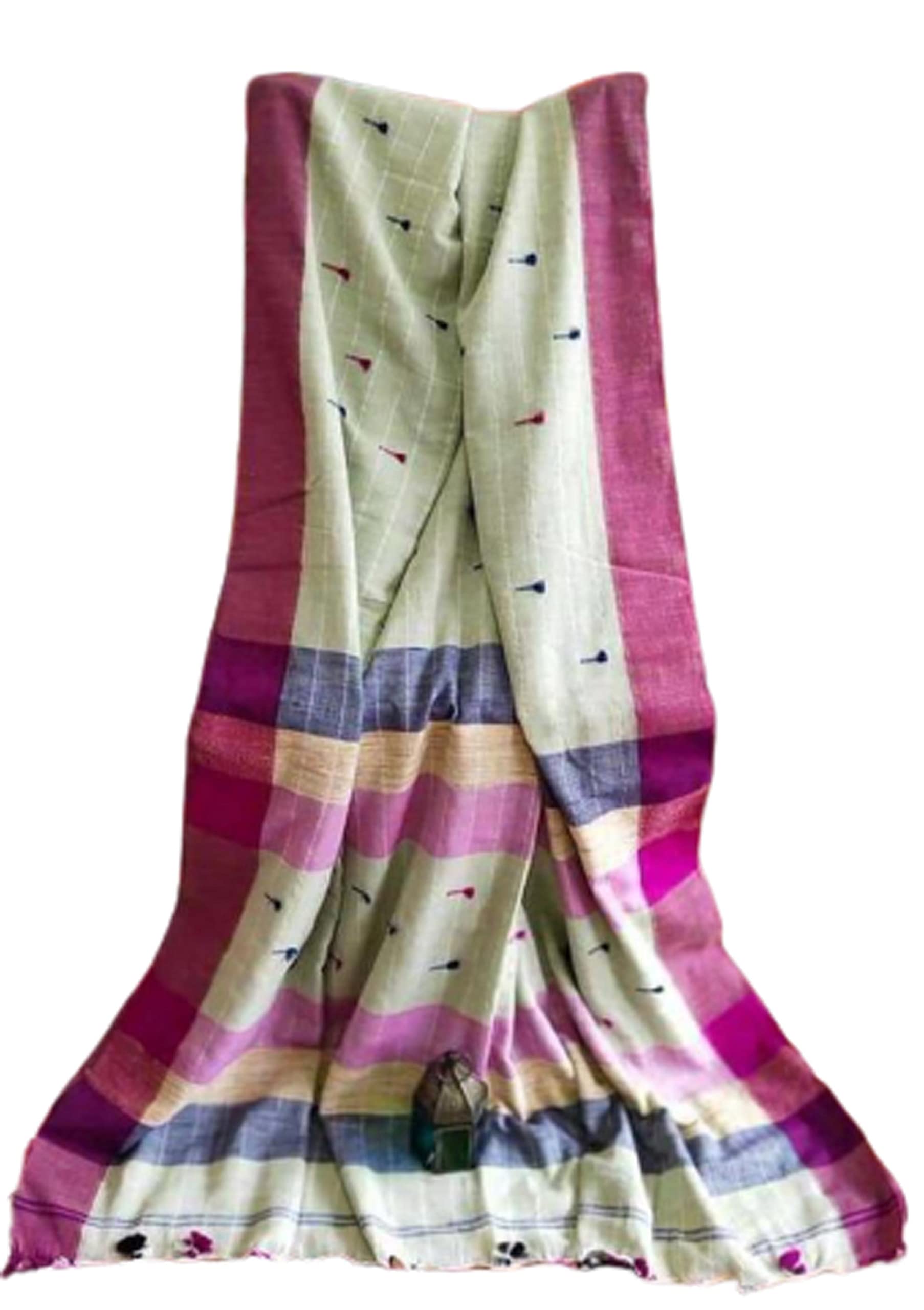 Women`s Maheshwari Silk Saree By Hand Woven With Zari Work- White