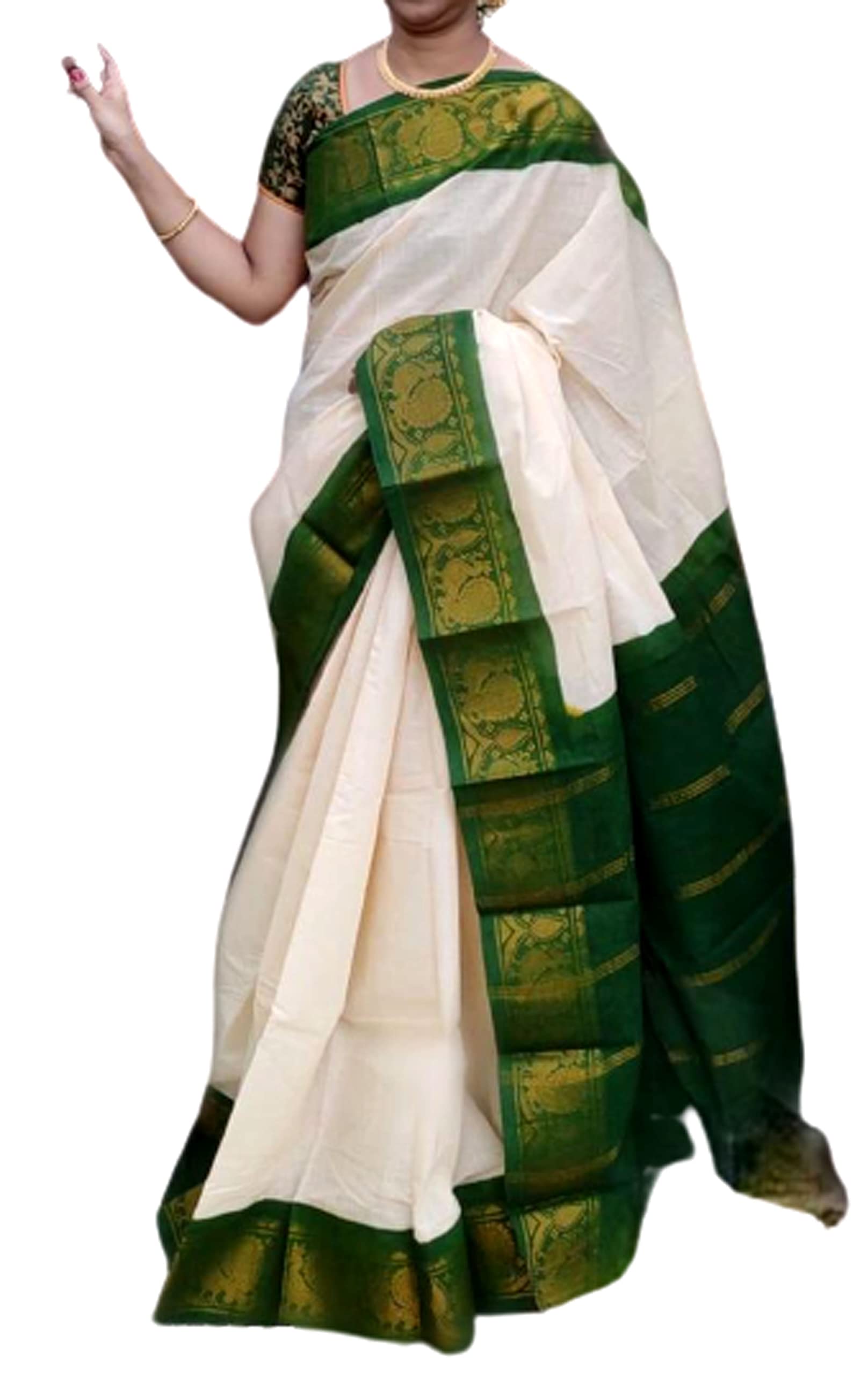 Jolly Women`s Madurai Pattu Cotton Silk With Blouse - Green