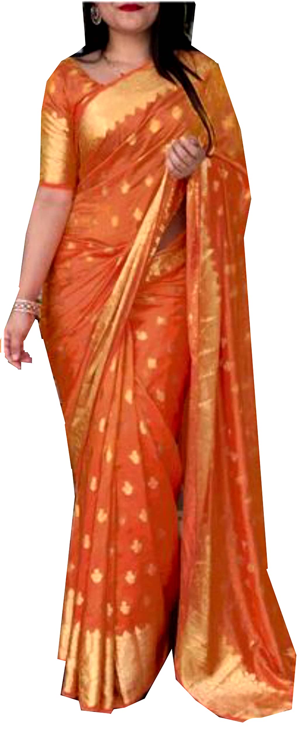 Jolly Enterprise Women`s Chanderi Silk Saree With Traditional Woven Jaributta Work Design with Contrast Blouse Piece (Mustard)