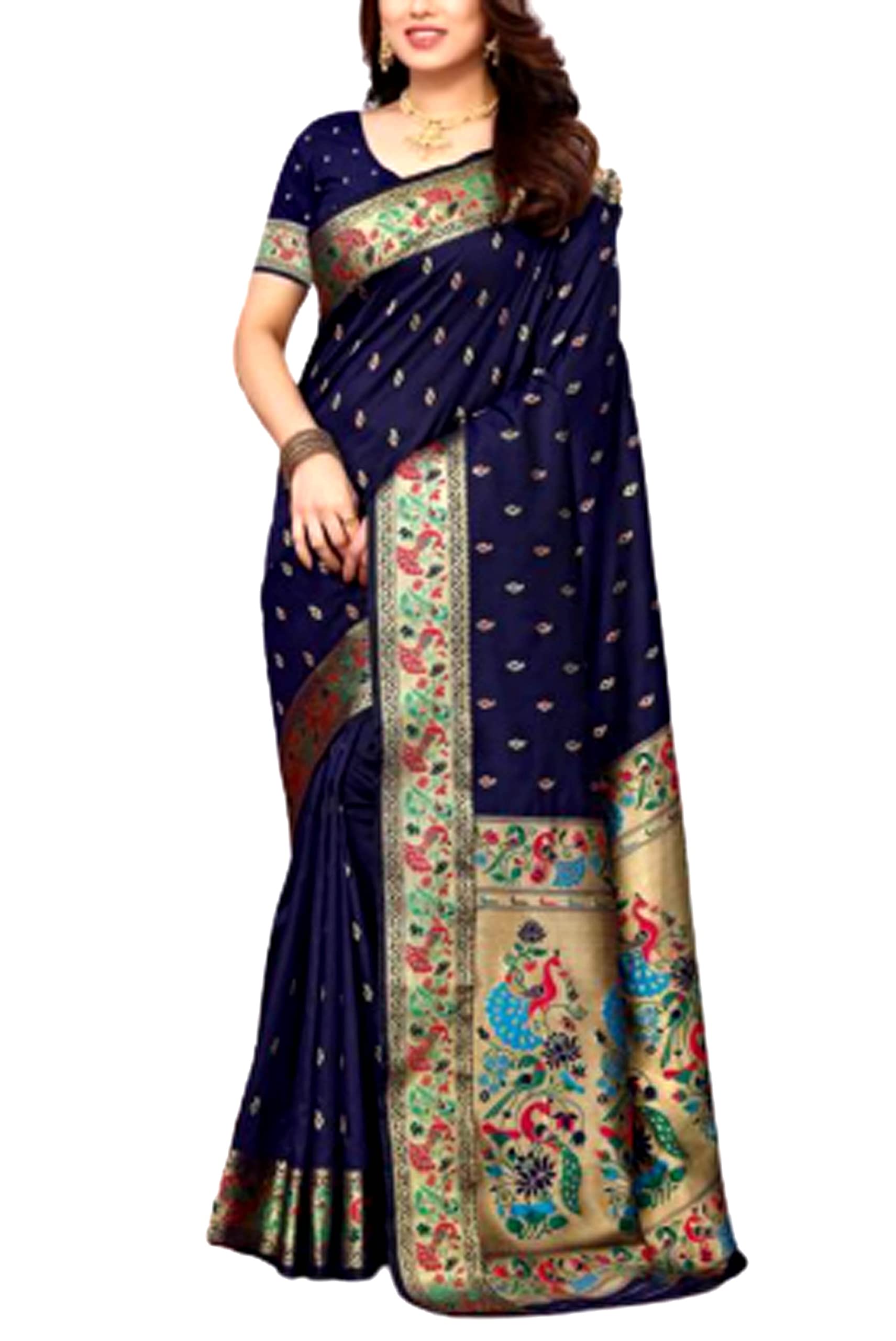 Jolly Women`s Paithani Silk Saree 2024 With Minakari Traditional Woven Tassel with Pallu - Blue
