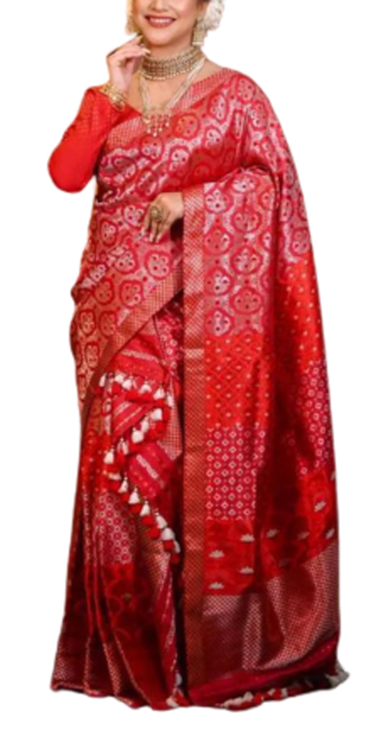 Women`s Bridal Assamese Mekhela Sador Jura Santal Panchi Parhar Pure Fabric Soft Silk Traditional Design- Red