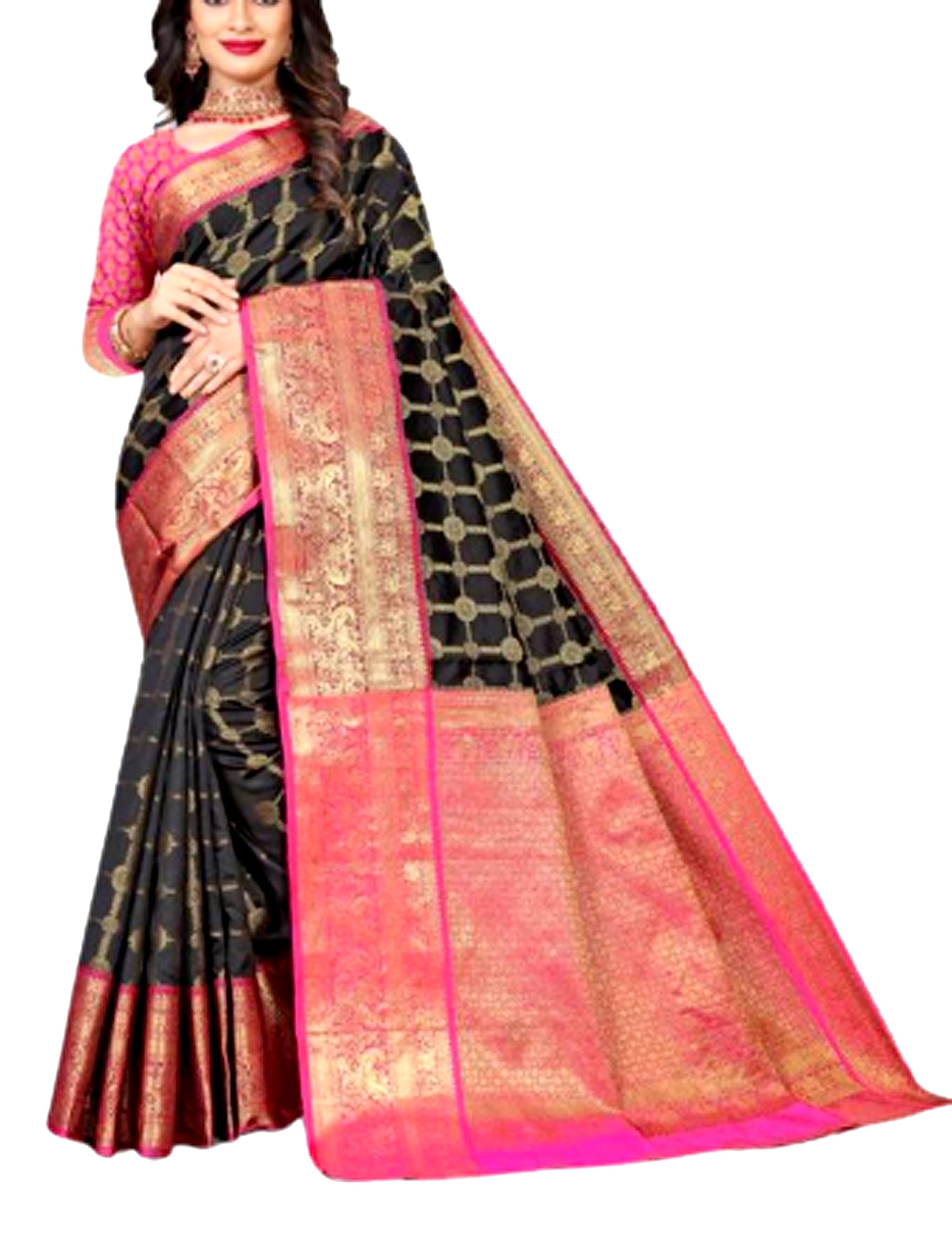 Jolly Kanjivaram South Silk Saree with Zari Border- Black