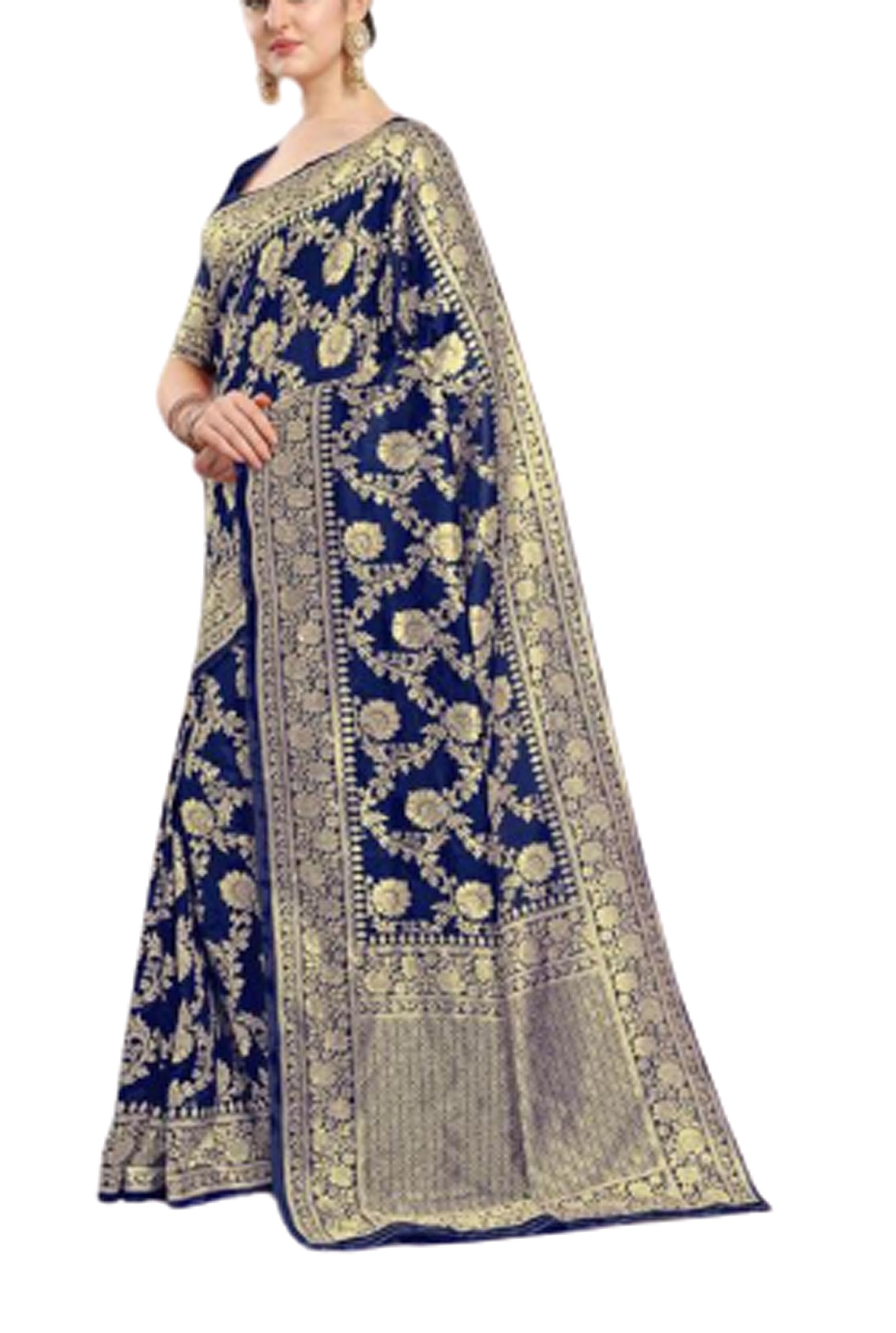 Bridal Banarasi Silk Blend Saree with Jacquard Work - Blue
