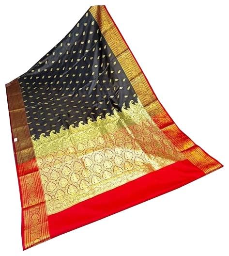 Banarasi Soft Satin Silk Rich Pallu Small Buti With Matching Blouse- Red Black