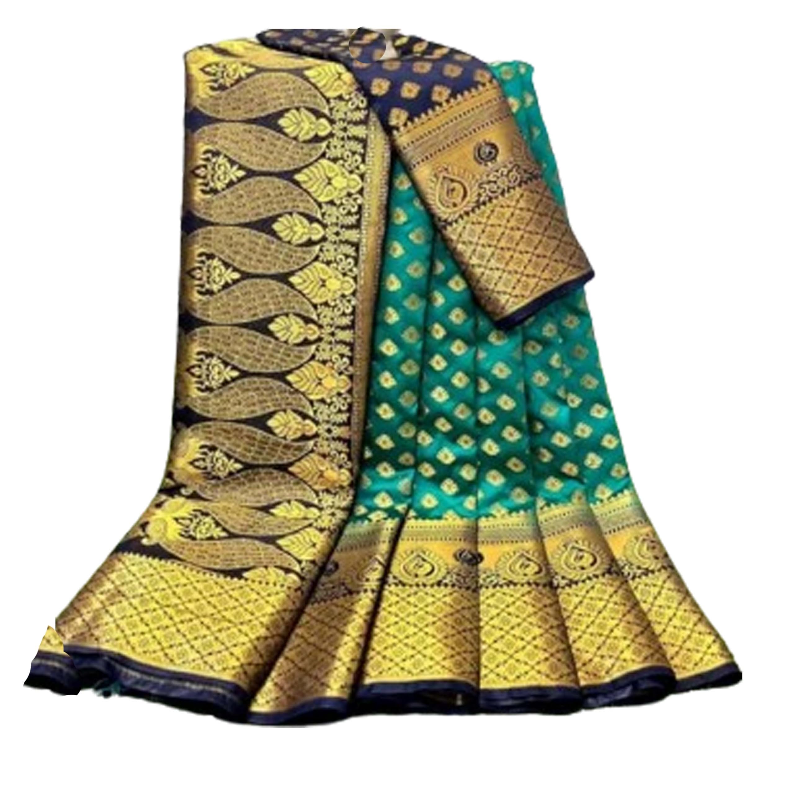 Bridal White Kanjivaram Silk Saree with Rich Pallu Woven Design Golden Red Zari Border - Green