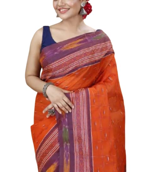Jolly Durga Puja Kaddi Taant Saree - Orange