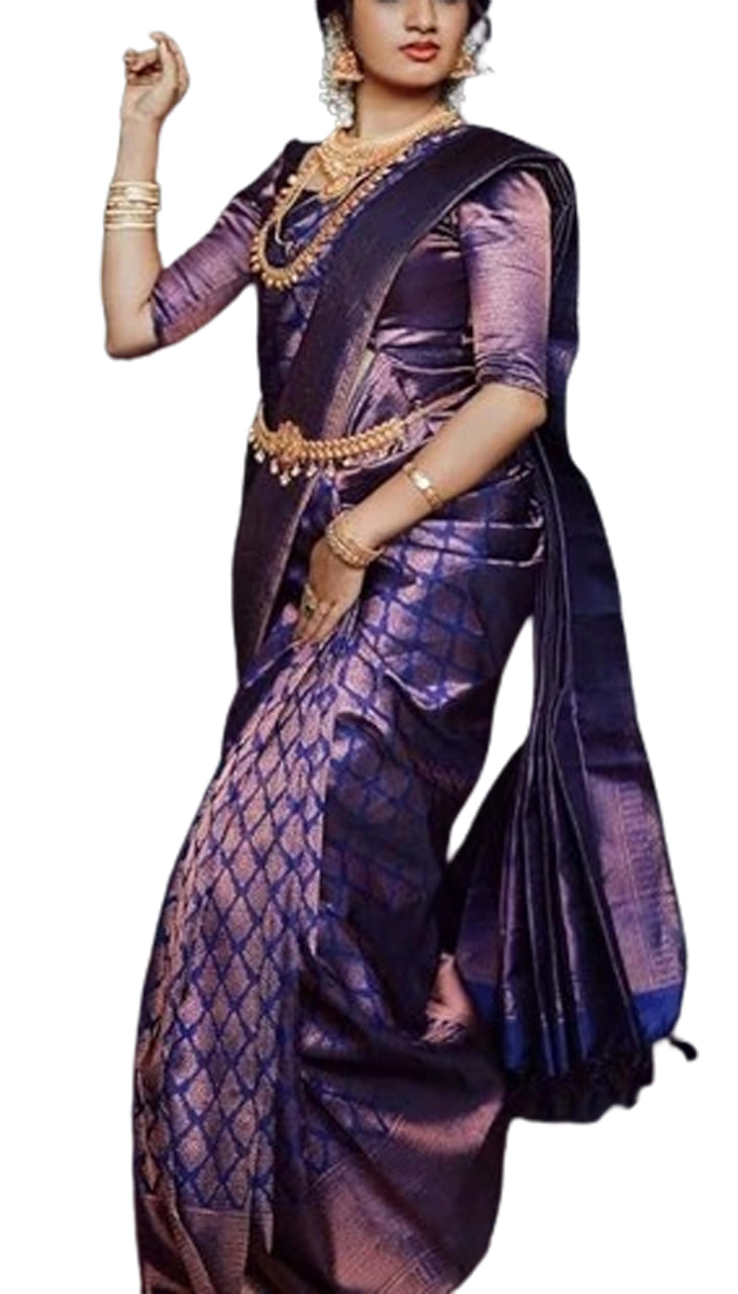 Bridal Kanjivaram Silk Saree With Unstitched Blouse - Purple