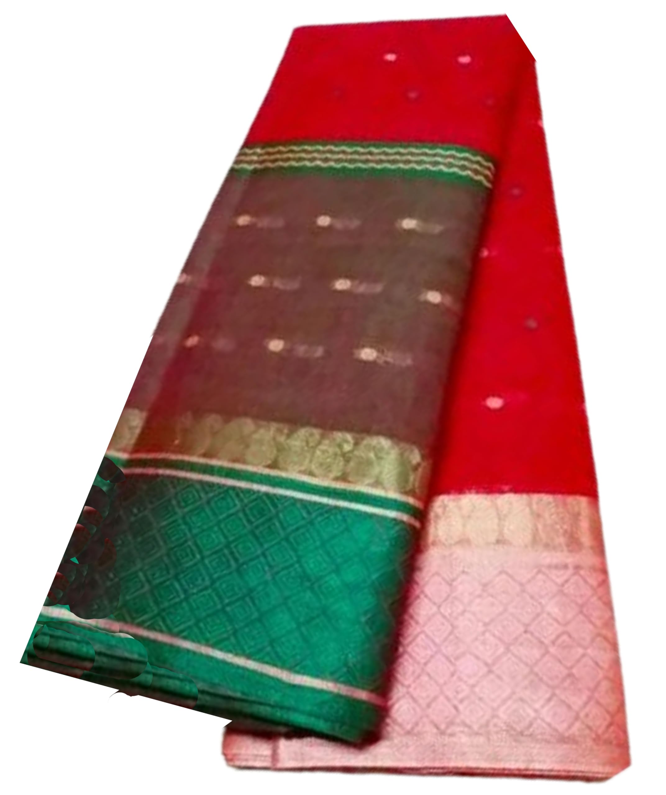 Women’s Tant Saree Pure Fine Cotton By Fulia Handloom Without Blouse - Ganga Jamuna Brwon Red