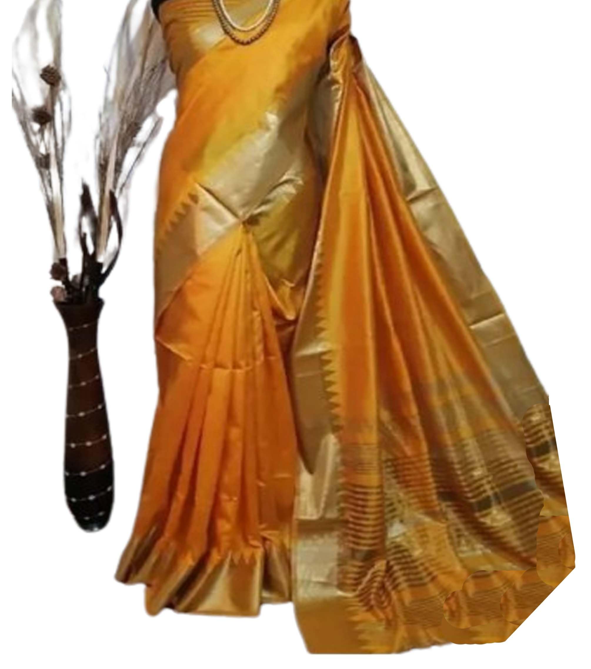Jolly Women's Woven Assam Wedding Silk Festive Saree With Temple Border - Yellow