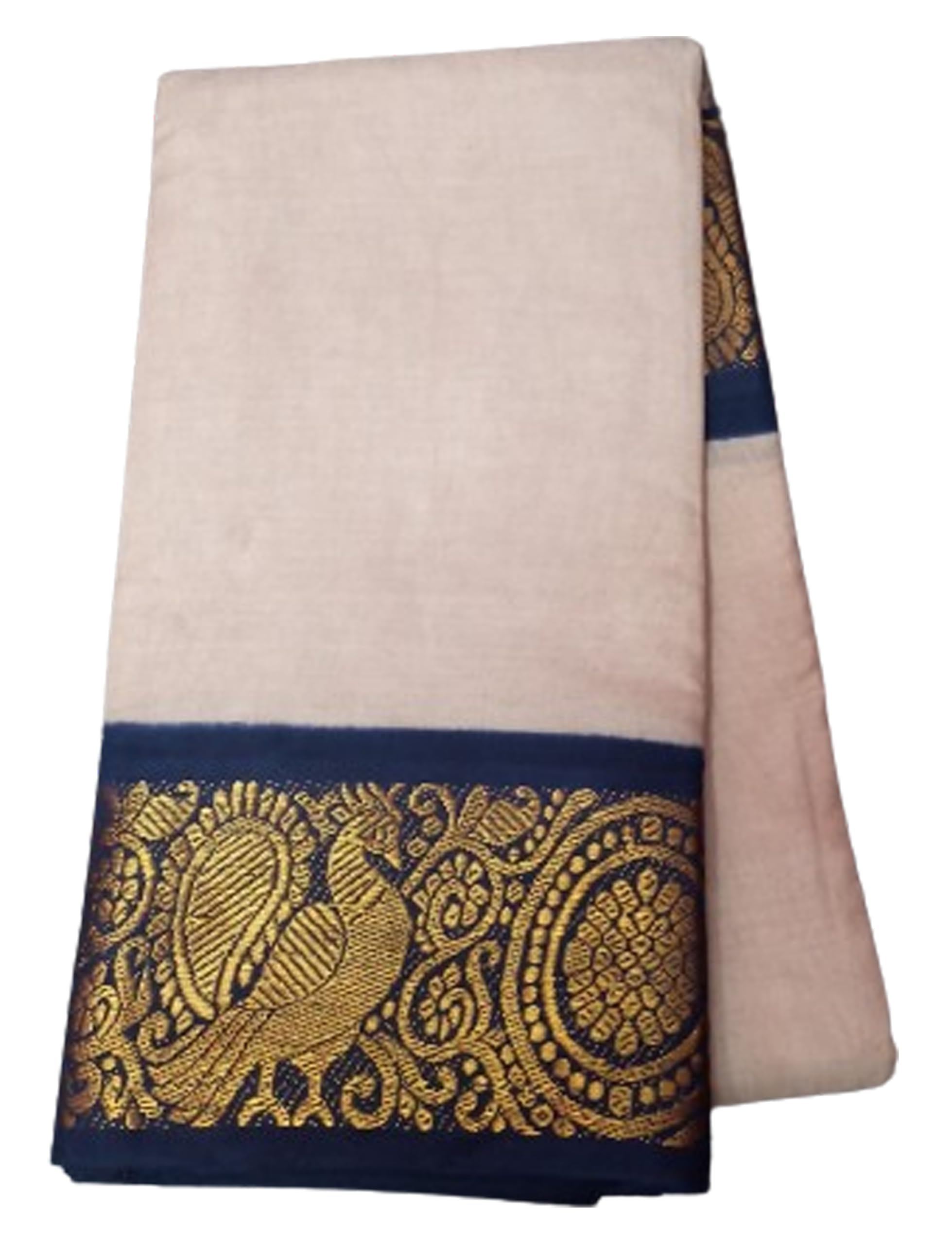 Jolly Women`s Madurai Pattu Cotton Silk Double Side Zari Border With Blouse -Chiku Black
