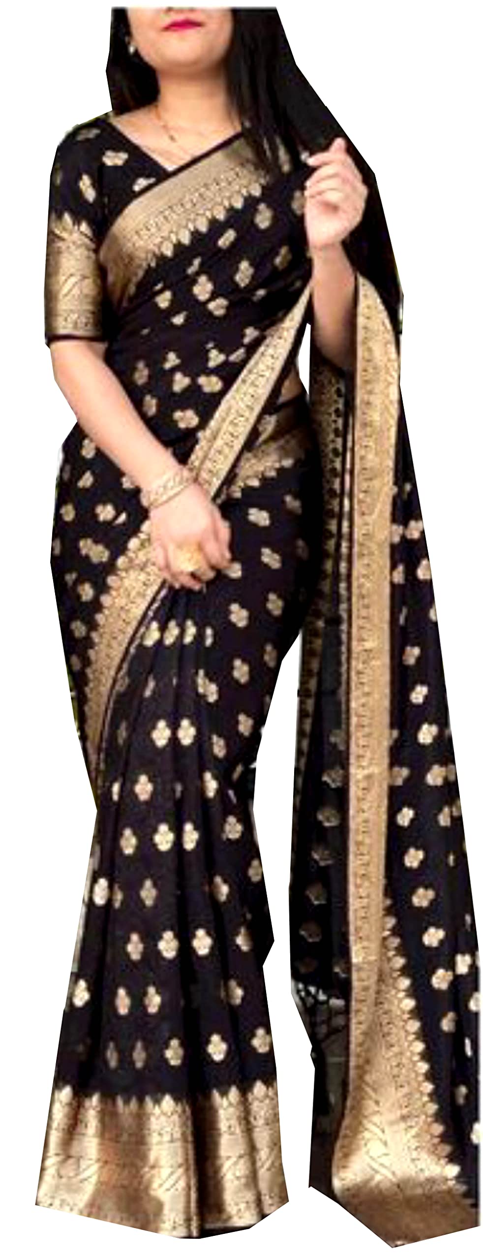 Banarasi Silk Trendy All over Golden Zari Border (Black)