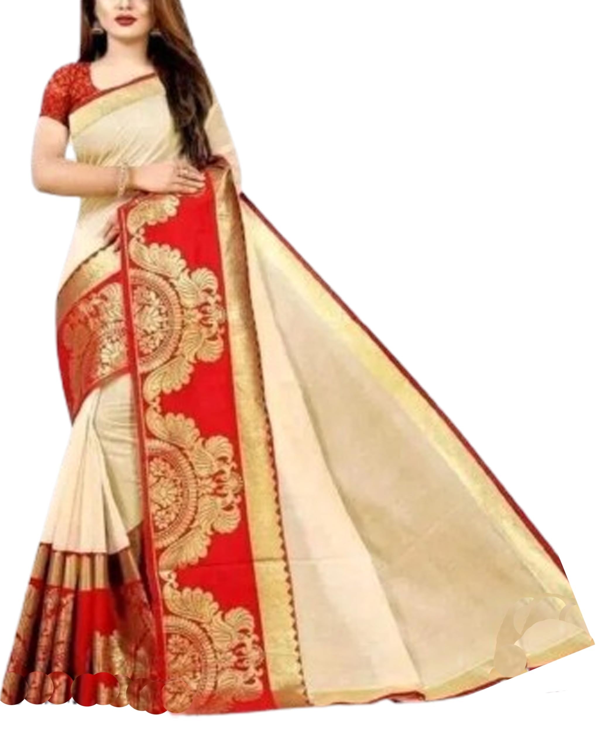 Jolly Bhagalpuri Zari Woven Traditional Saree - White Red